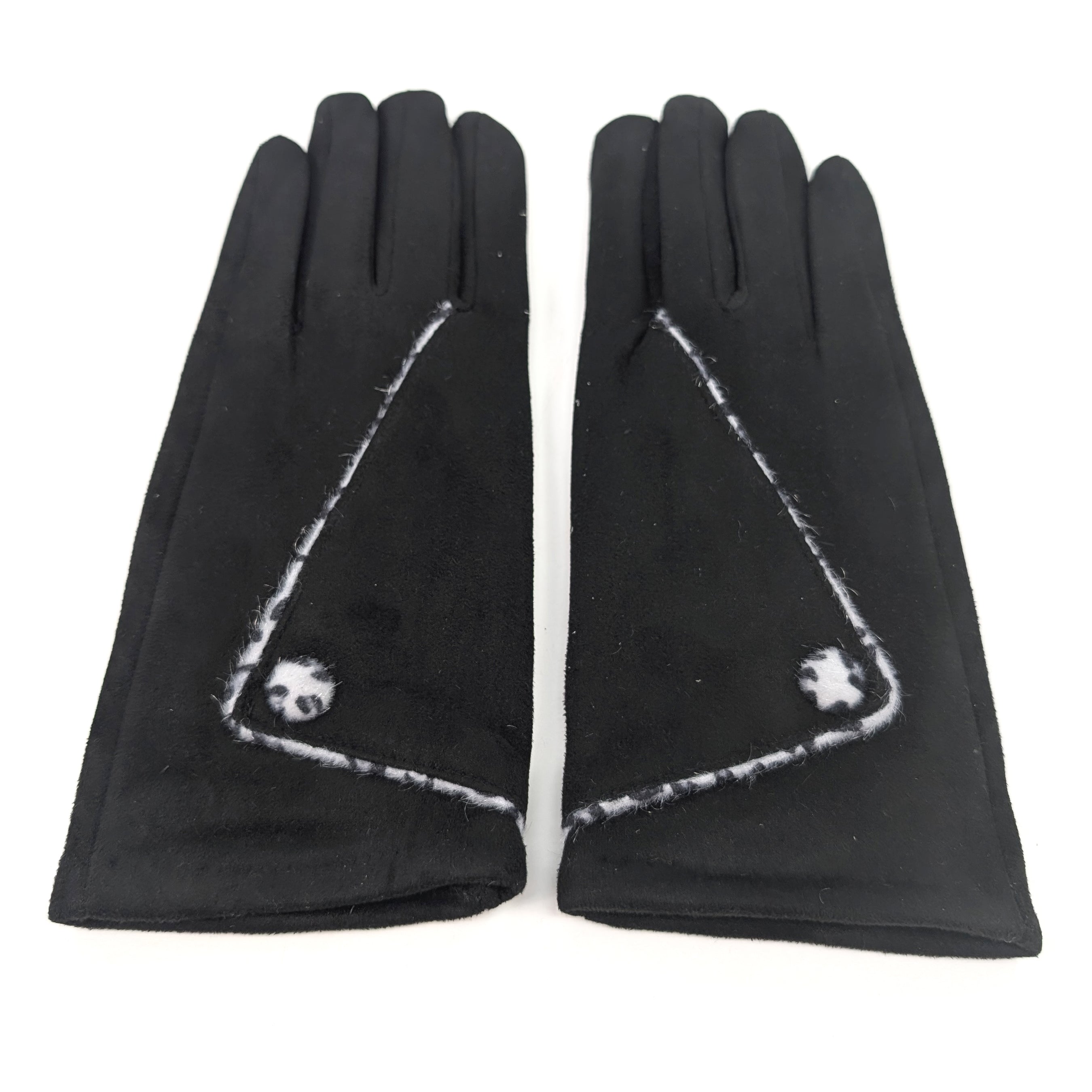 Stylish Animal Print Foldable Suede Gloves - Jet Black for Winter Fashion & Outdoor Activities