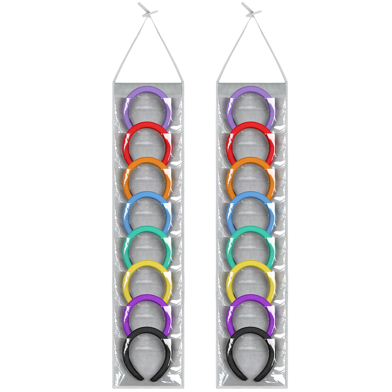 Shappy Hanging Headband Holder with Clear PVC Pockets - 8.7 Inch Gray Headband Organizer for Women, Hair Accessories & Headphones Storage - Perfect for Bedroom, Bathroom, Classroom & Dorm Organization