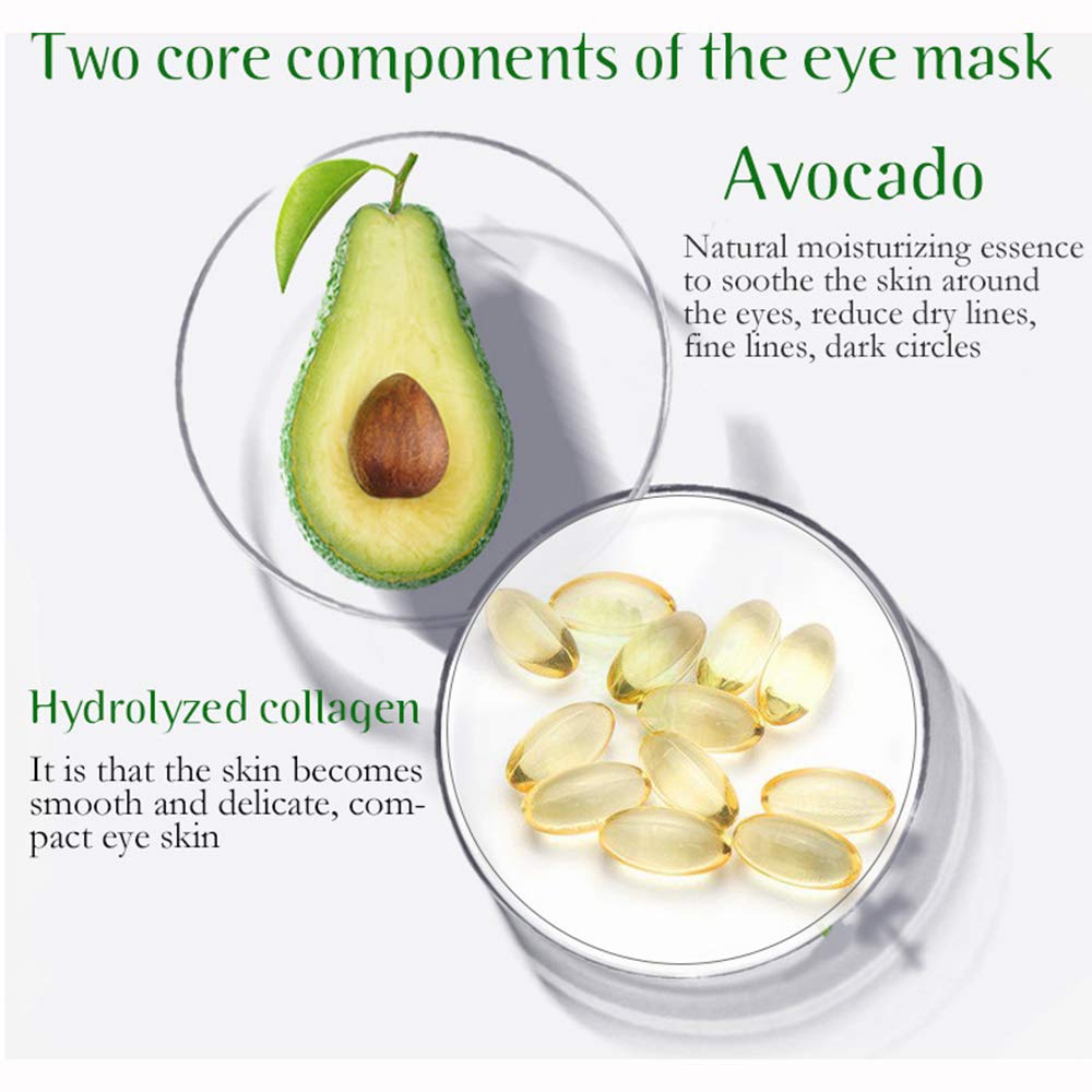 30 Pairs Collagen Eye Mask Patches - Hydrogel Under Eye Pads for Wrinkles & Dark Circles - Avocado Infused Hydrating Eye Treatment for Smooth Skin - Perfect for Night Care & Travel Skincare Routine
