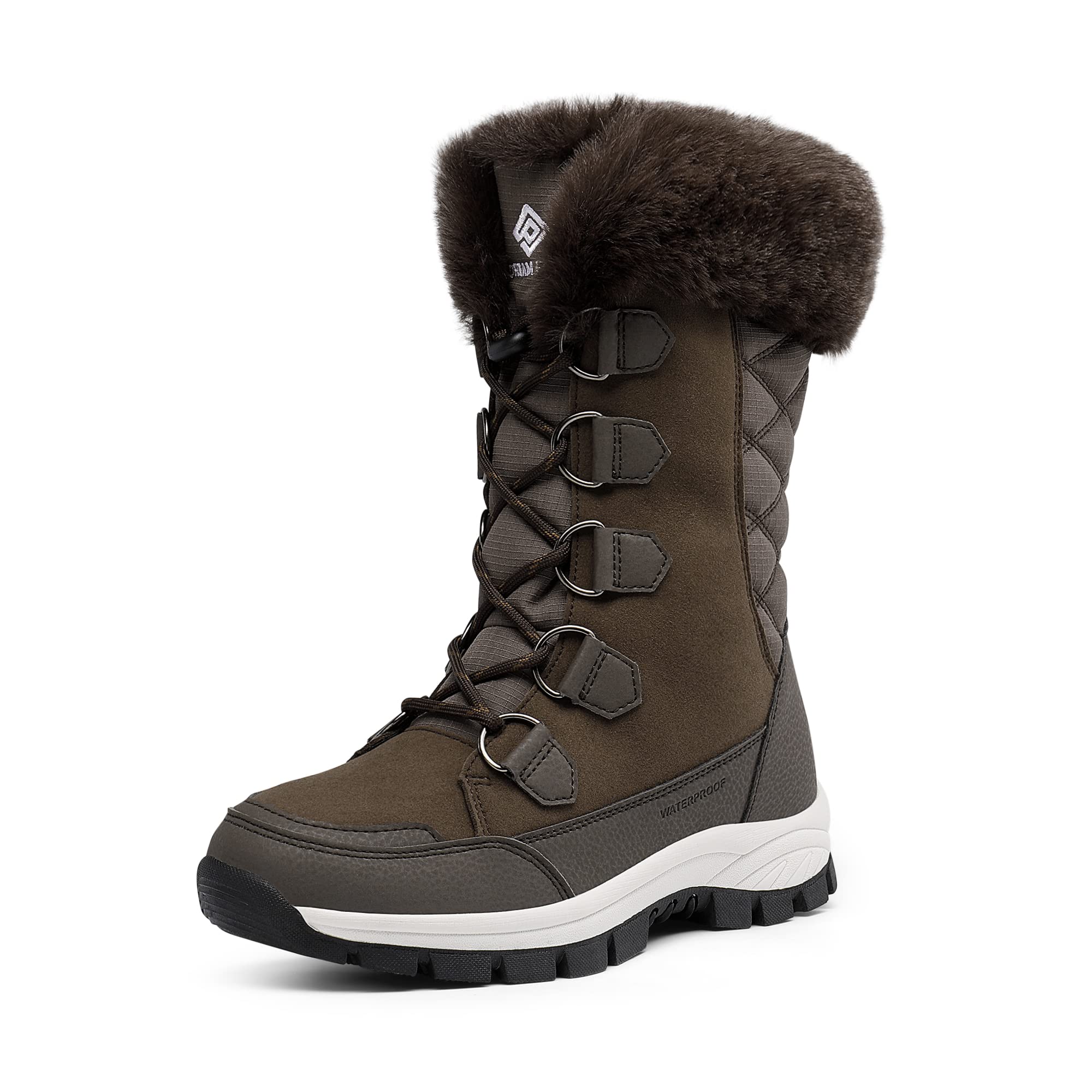 DREAM PAIRS Women's Waterproof Winter Snow Boots - Warm Faux Fur Insulated, Non-Slip Lace-Up Mid Calf Boots for Hiking, Snowy Weather & Outdoor Activities