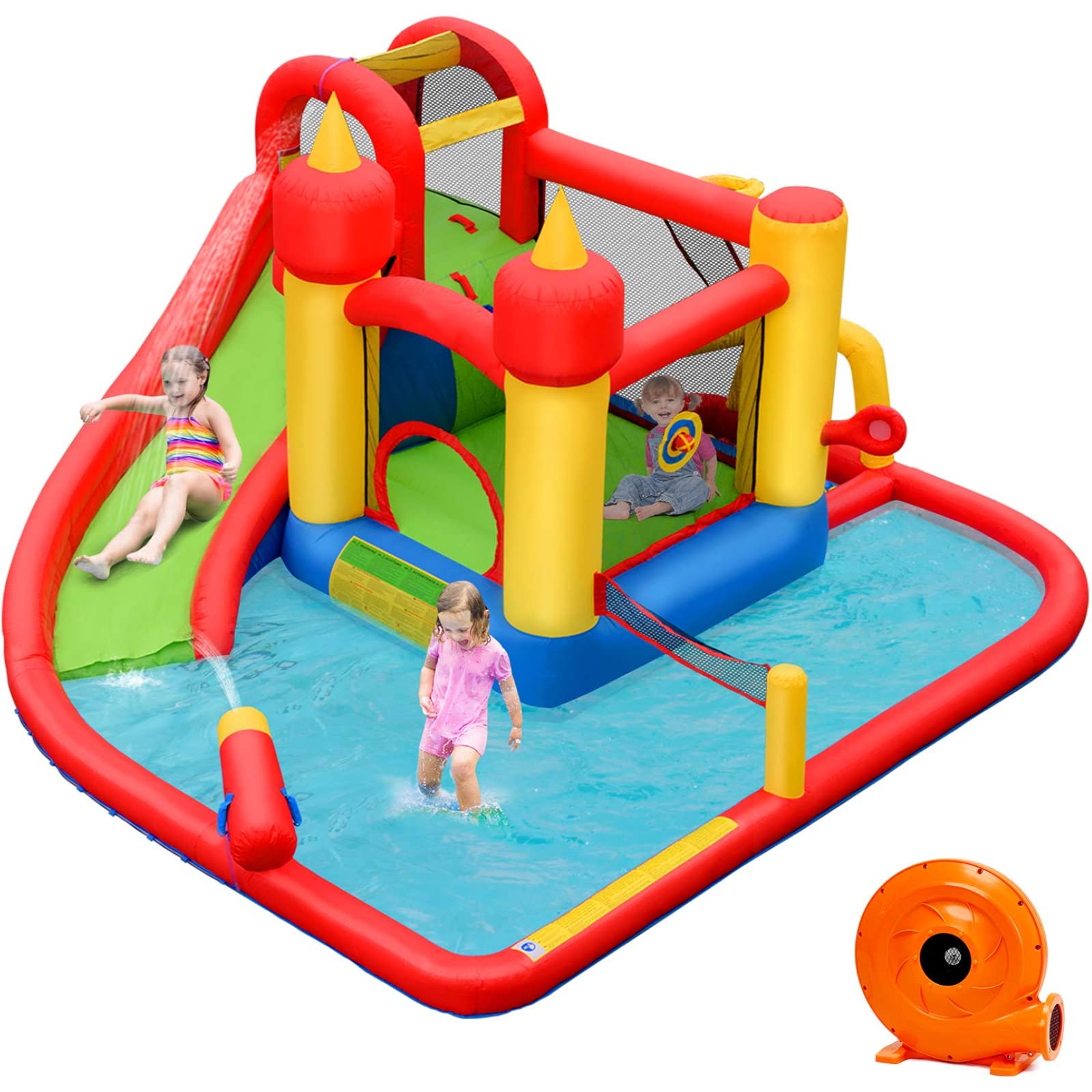 BOUNTECH Inflatable Water Slide & Bounce House Combo - 740W Blower, Splash Pool for Kids Outdoor Play | Wet/Dry Dual Use Backyard Water Park | Perfect for Birthday Parties, Summer Fun & Family Gatherings
