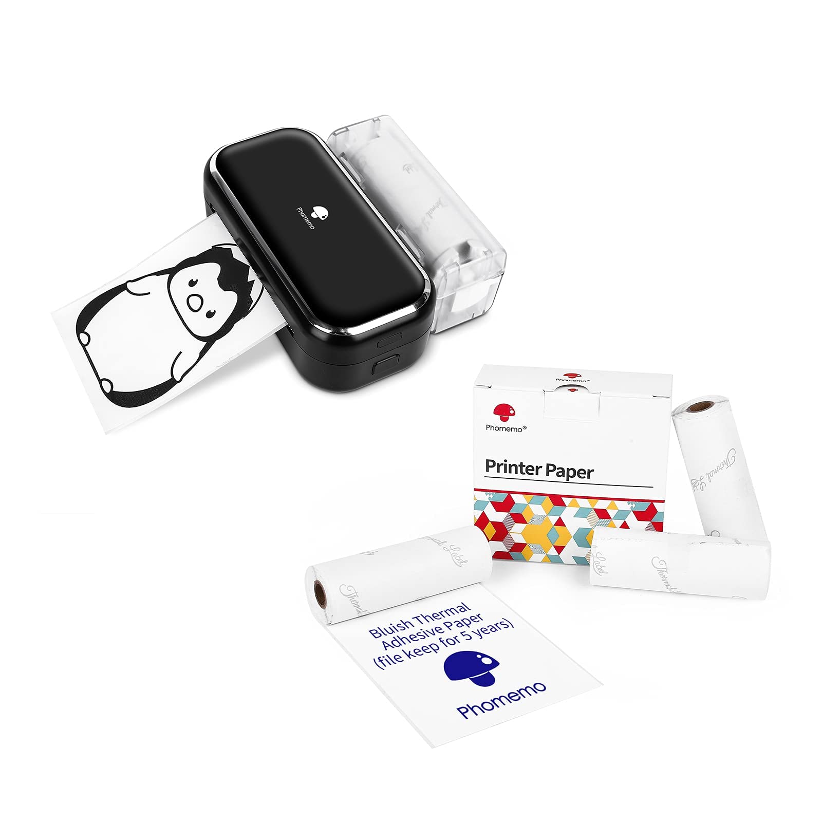 Phomemo M03 Bluetooth Thermal Pocket Printer - Portable Mobile Printer with 3 Rolls White Adhesive Thermal Paper (80mmx8m) | Perfect for DIY Journals, Study Notes, Work Labels & Home Organization