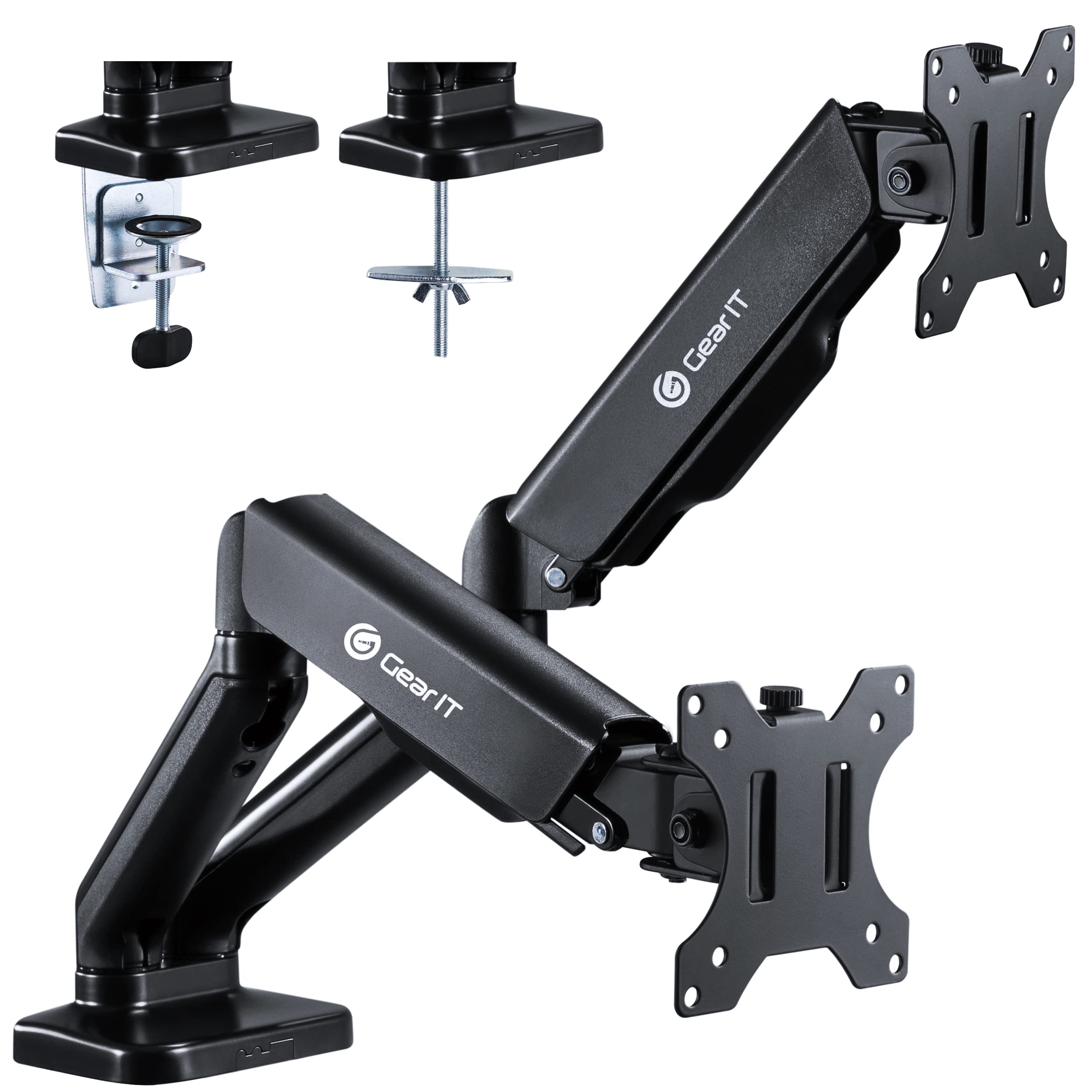GEARit Dual Monitor Stand for 13-32 Inch Screens up to 19.8 lbs - Adjustable Gas Spring Arm with VESA 75x100/100x100mm Mount - Tilt, Swivel & Rotate for Home Office & Gaming Setup
