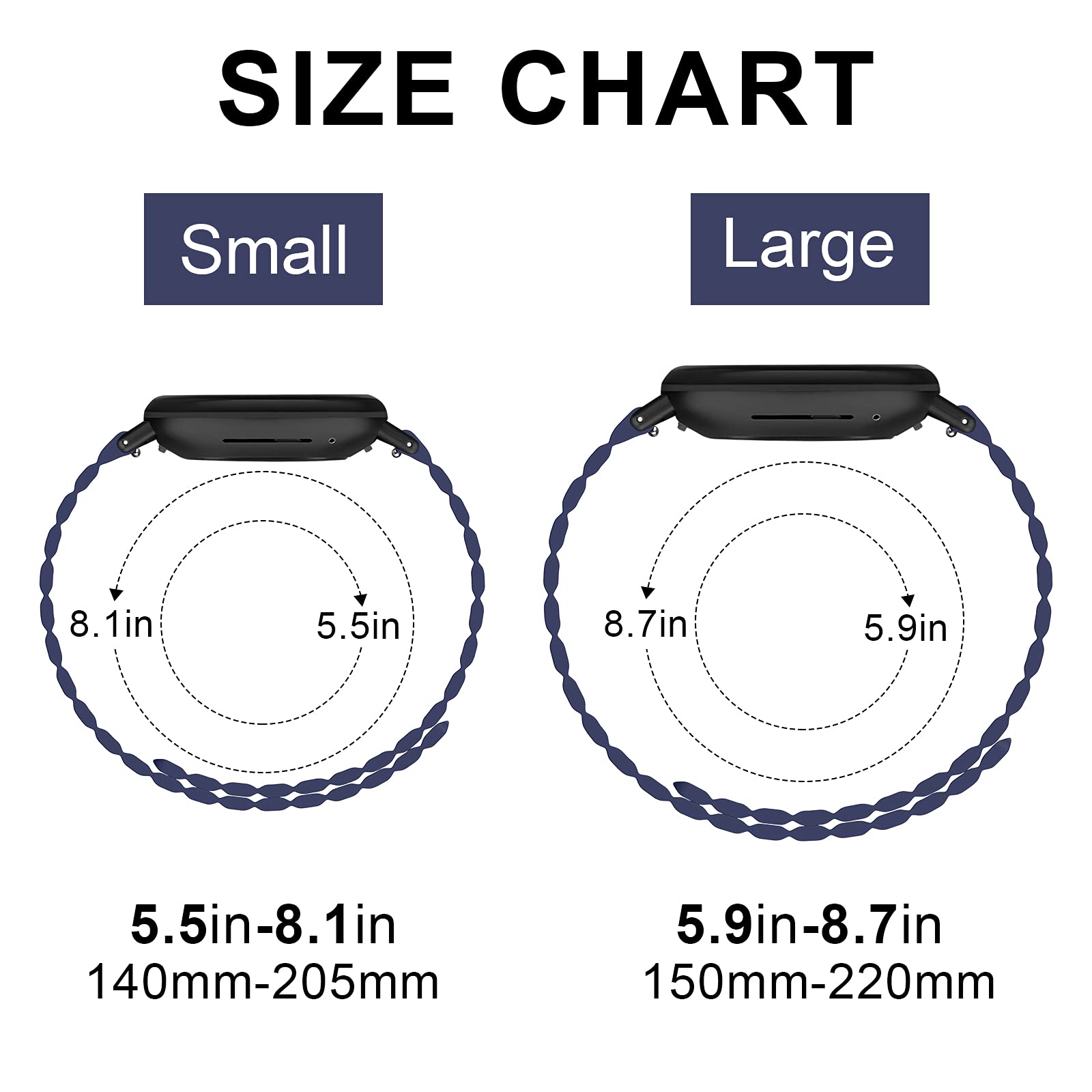 Premium Silicone Magnetic Bands for Fitbit Versa 3 & Sense - Adjustable Loop Strap with Secure Magnetic Closure - Navy Blue Large Size - Perfect for Workouts, Running & Daily Wear