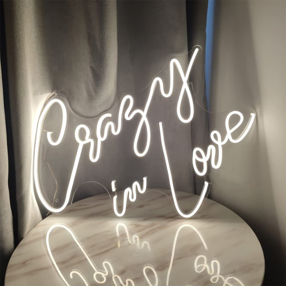 Crazy in Love LED Neon Sign - 19.6×14.2 Inch Custom Acrylic Wall Decor with Dimmable Lights for Bedroom, Living Room, Office | Perfect for Christmas, Wedding, Party & Home Decoration