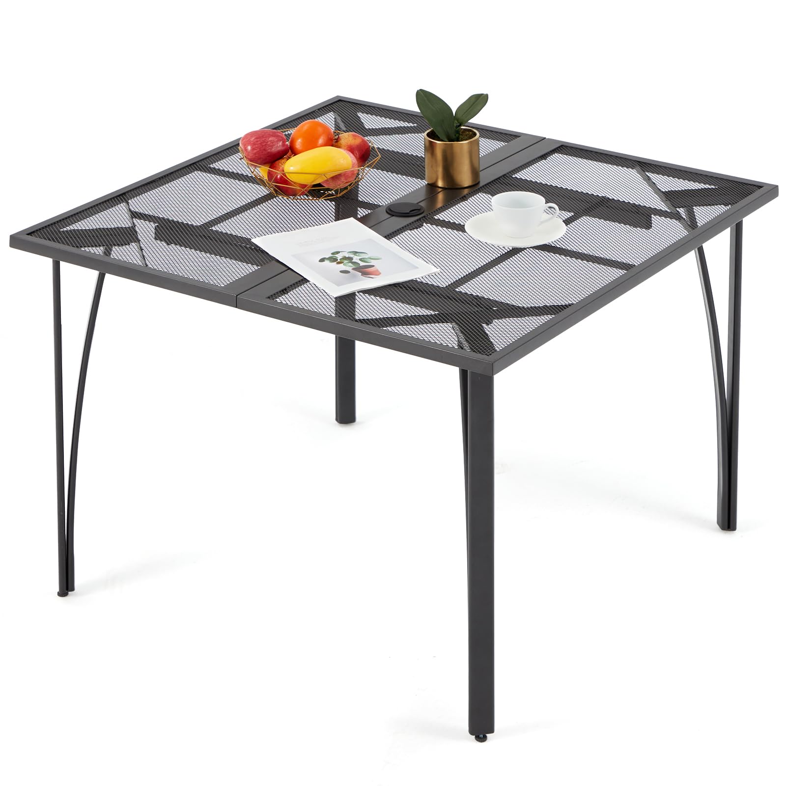 AECOJOY 39.4 Inch Square Outdoor Dining Table for 4 People - Weatherproof Metal Patio Table with 1.6 Inch Umbrella Hole - Perfect for Backyard, Garden, Poolside & Outdoor Entertaining (Dark Grey)