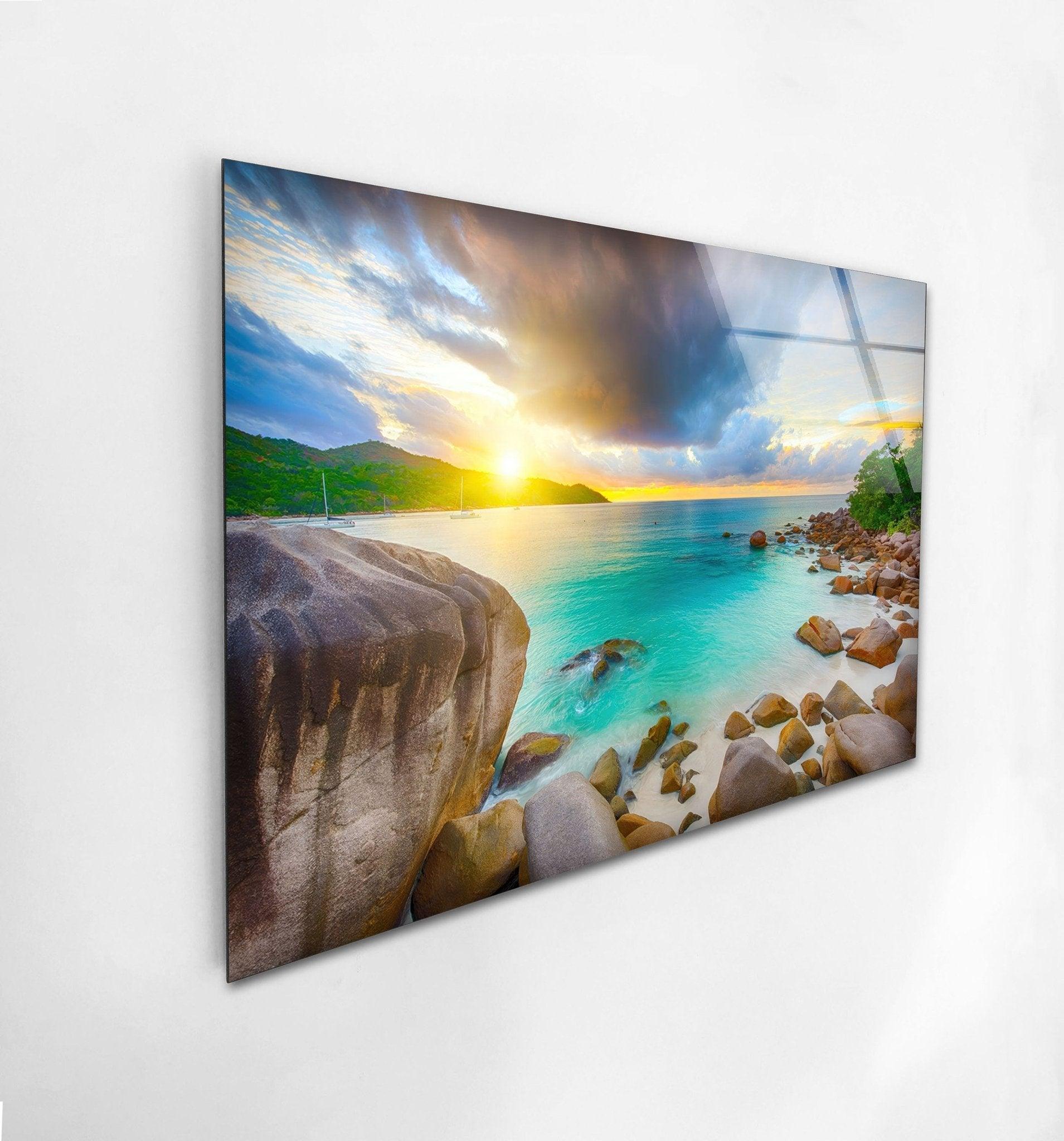 Anse Lazio Landscape Glass Wall Art - Stunning Beach Scene Home Decor for Living Room, Bedroom & Office - Perfect Coastal Gift for Beach Lovers