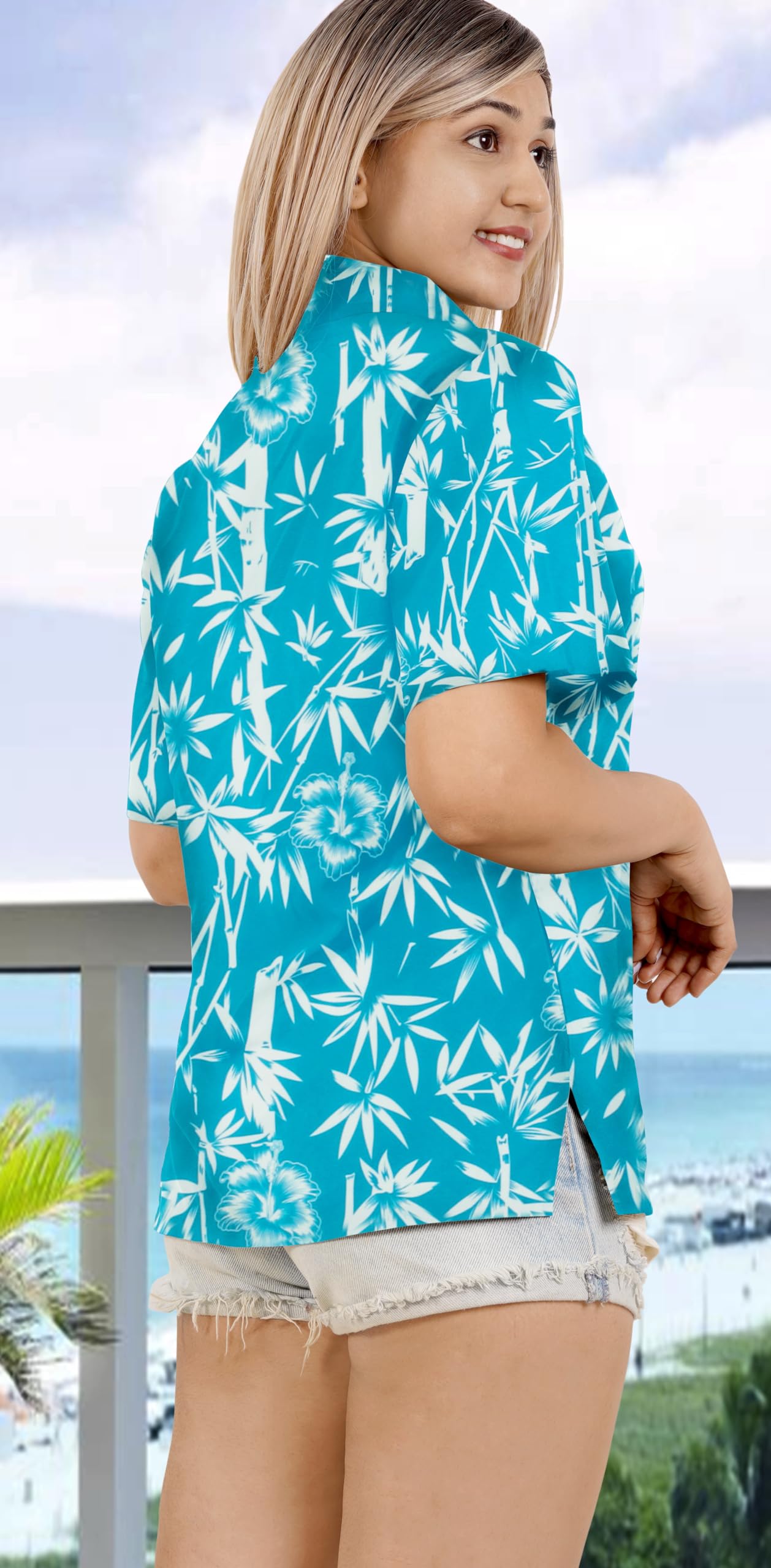 LA LEELA Women's Hawaiian Short Sleeve Blouse - Floral Beach Shirt for Summer Vacation, Pool Party & Tropical Getaway