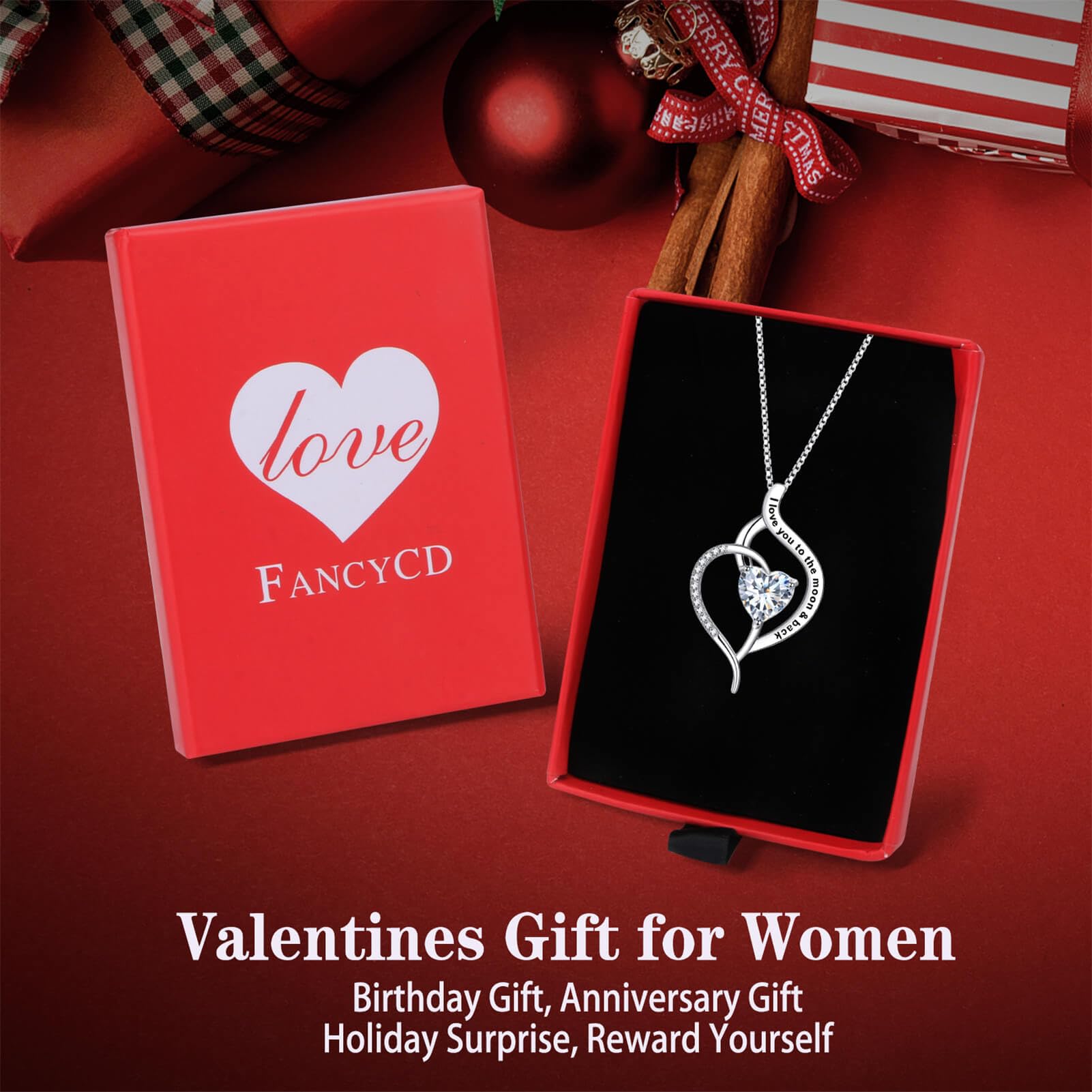 Elegant Christmas & Birthday Gifts for Women - Sterling Silver Heart Necklace for Wife/Girlfriend - Romantic Anniversary & Holiday Jewelry Gift - Perfect for Date Nights, Valentine's Day & Special Occasions