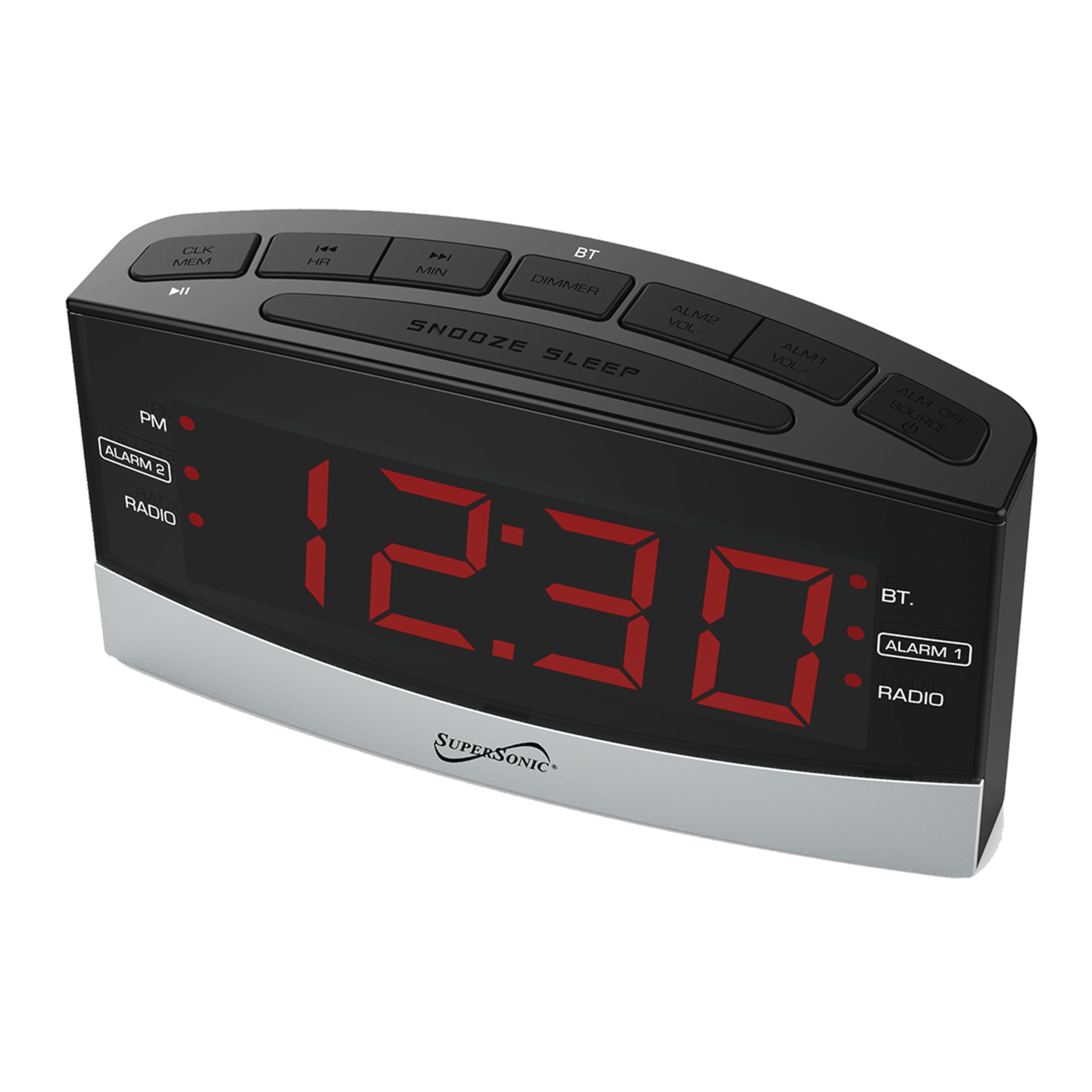 Supersonic SC-381 Bluetooth Digital Alarm Clock Radio with 1.8