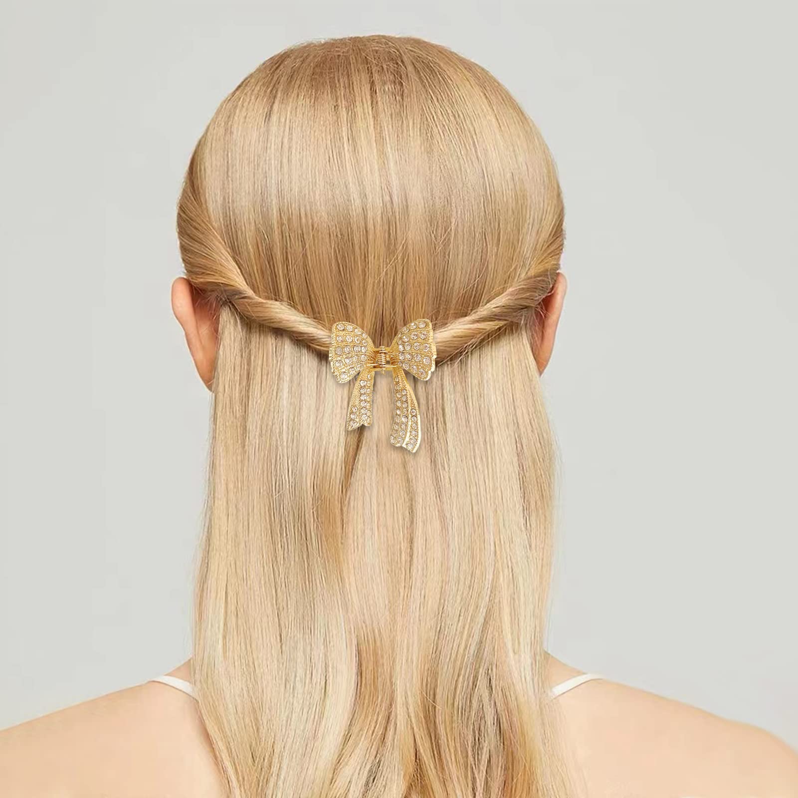 4 Pcs Bow Diamond Pearl Hair Clips for Women & Girls - Non-Slip Strong Hold Jaw Clips for Thin & Thick Hair - Elegant Hair Accessories for Weddings, Parties & Daily Wear