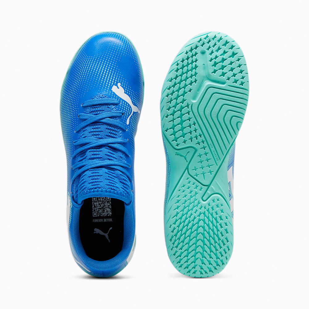Puma Future 7 Play IT Junior Indoor Soccer Shoes for Kids - Hyperlink Blue/Mint - Perfect for Indoor Training & Youth Football Games
