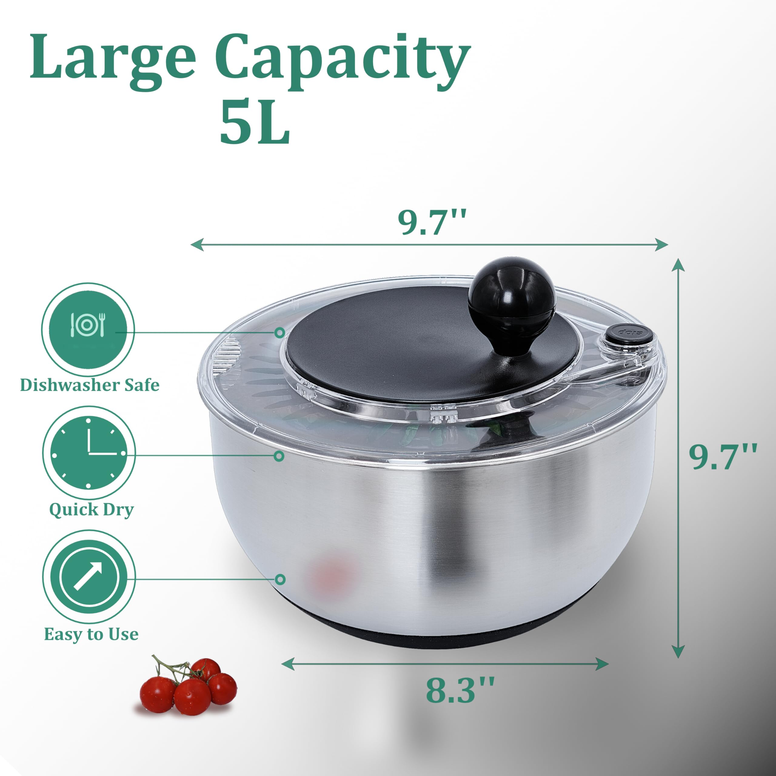 Best Rated Stainless Steel Salad Spinner 5.28Qt - Large Lettuce Dryer with Strainer Basket - Premium Kitchen Gadget for Washing Greens - Includes Free Vegetable Slicer - Perfect for Home Chefs & Healthy Meal Prep