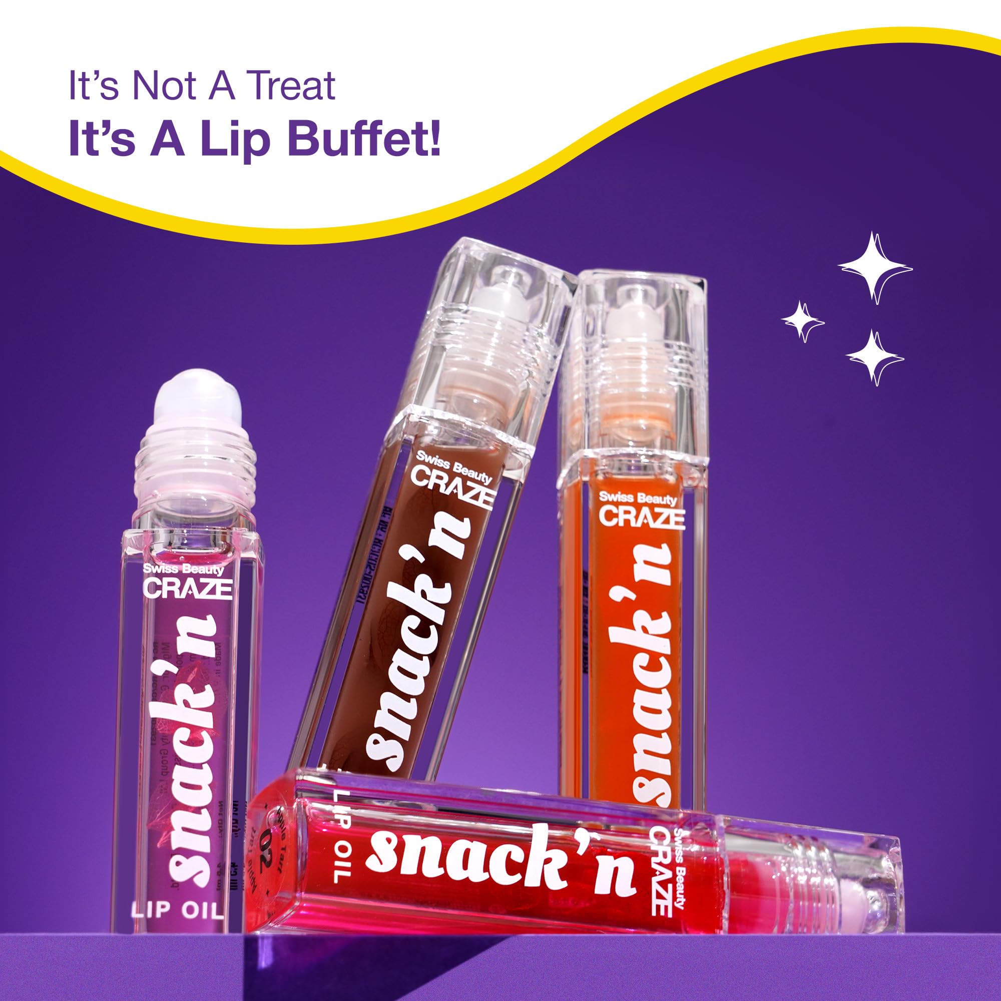 SWISS BEAUTY Craze Snack'N Nourishing Lip Oil with Vitamin E & Hyaluronic Acid - Glass-Like Shine, Hydrating & Plumping - Apple Tart Shade (4.5ml, Pink) | Perfect for Daily Moisture, Glossy Look & Night Lip Care