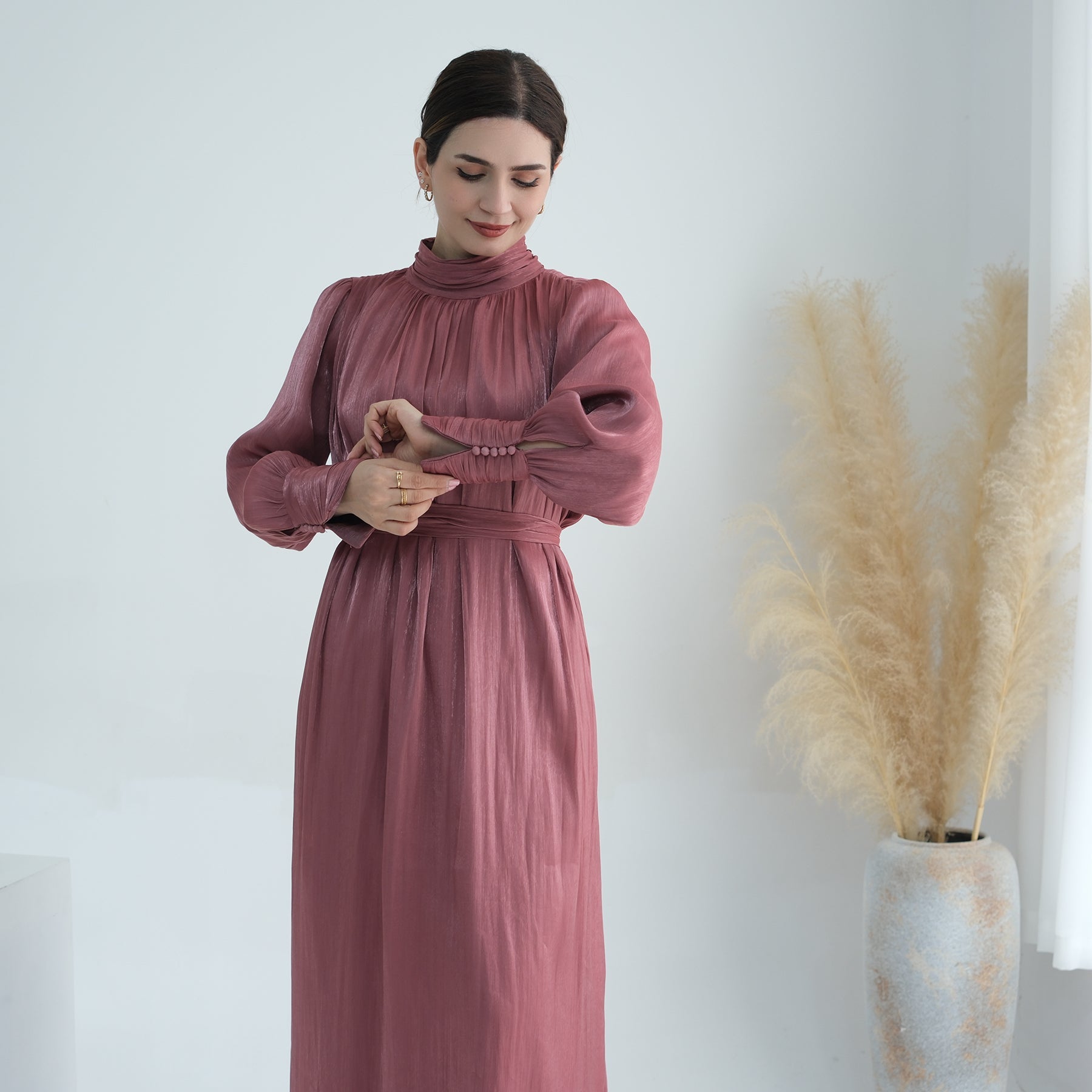 Indira Sparkles Long Sleeve Maxi Dress in Magenta | Elegant Evening Gown for Women | Perfect for Weddings, Parties & Special Occasions