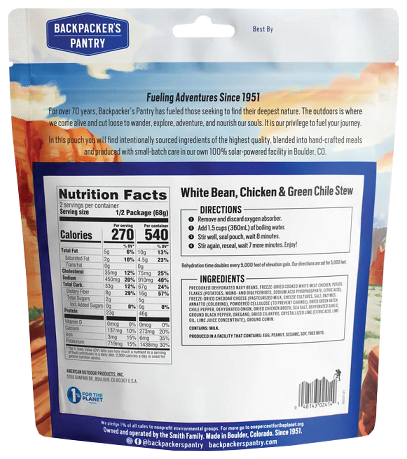 Backpacker's Pantry White Bean Chicken & Green Chile - High Protein Freeze Dried Camping Meal for Hiking, Backpacking & Emergency Preparedness | Lightweight & Easy to Prepare