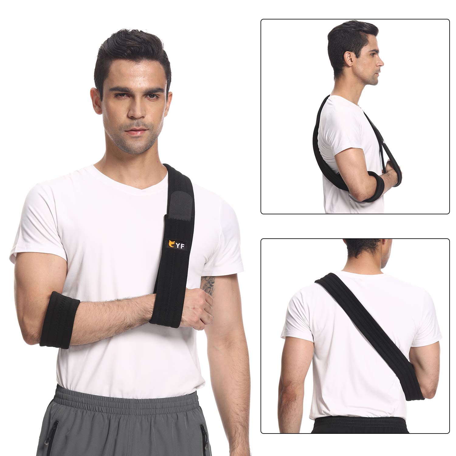YF Arm Sling - Adjustable Shoulder Support for Rotator Cuff, Wrist & Elbow Injuries - Lightweight Comfortable Arm Immobilizer for Broken Bones & Fractures (Black) - Perfect for Sports Injuries, Post-Surgery Recovery & Daily Mobility Support