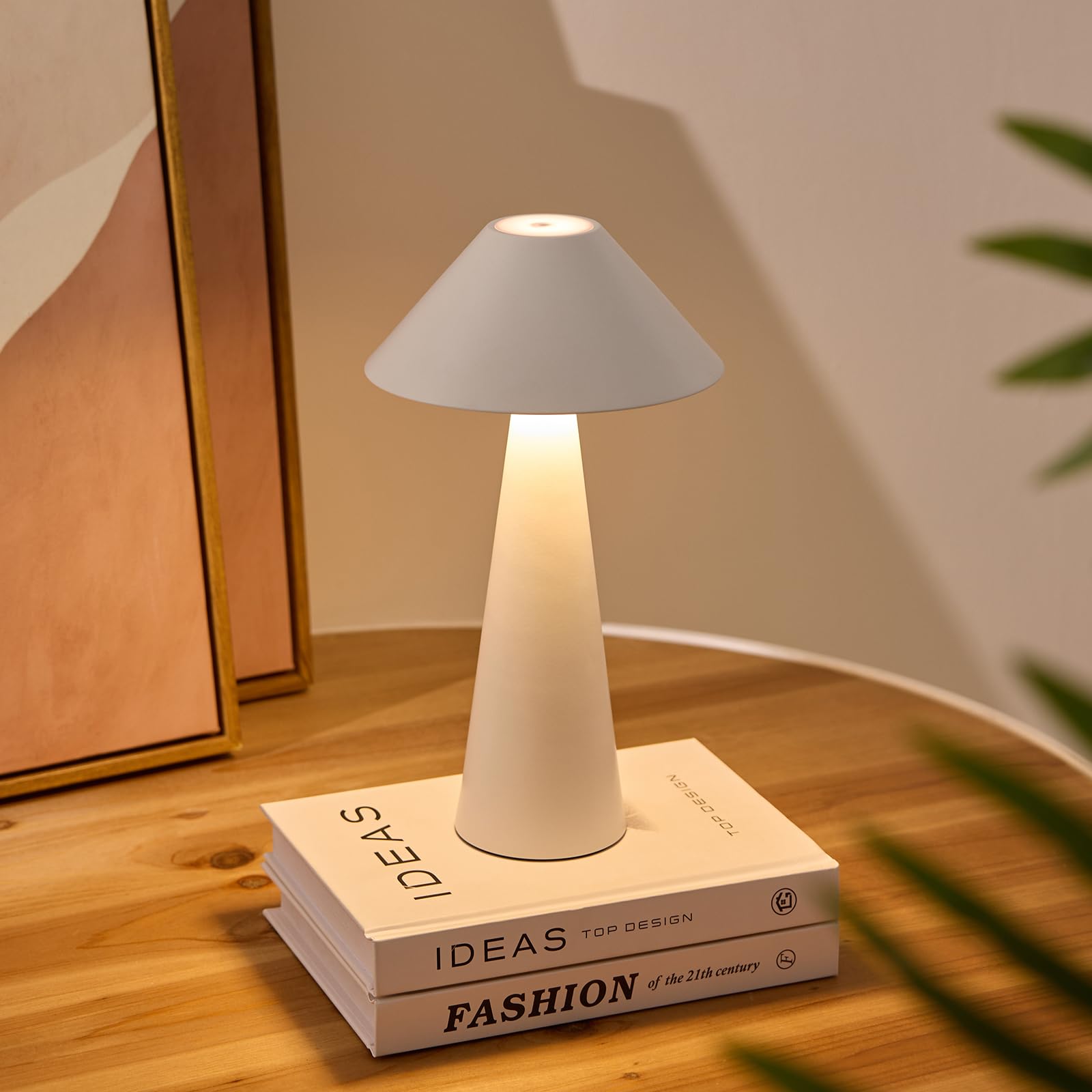 Rechargeable Magnetic Cordless LED Table Lamp - Portable Small Battery Operated Night Light with Free Rotation & 3 Color Dimmable Modes - White Bedside Lamp for Home Office, Reading, Camping, and Birthday Gifts