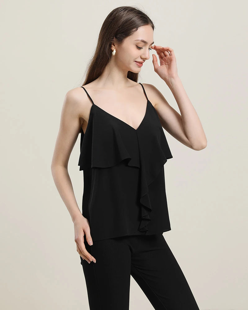 Elegant Silk Blouse with Ruffles - Women's Fashion Top for Work, Party & Special Occasions