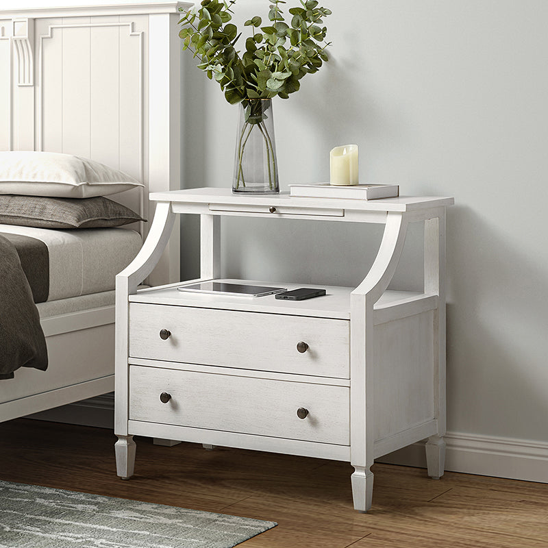 Grace 2-Drawer Nightstand with USB Charging Ports & Power Outlets - Modern Bedside Table for Bedroom, Living Room & Office Use