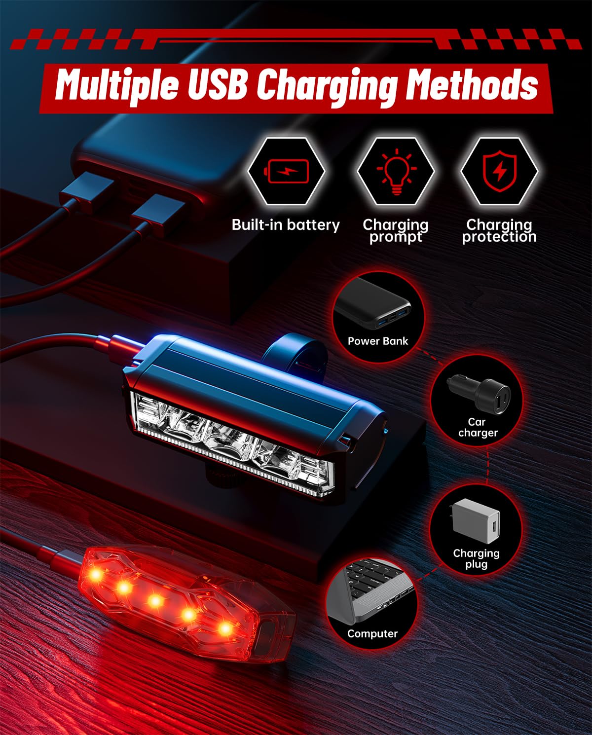 POSUGEAR 9000 Lumen USB Rechargeable Bike Light Set - IPX5 Waterproof Aluminum Alloy Bicycle Headlight & Taillight for Night Riding - Bright LED Cycling Lights for Adults & Kids - Perfect for Commuting, Mountain Biking and Road Safety