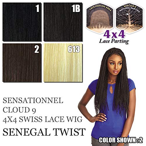 Sensationnel Cloud 9 4x4 Braided Wig - Hand-Tied Swiss Lace Senegal Twist Wig with Large Parting Area (1B Off Black) | Perfect for Protective Styling, Everyday Wear & Special Occasions