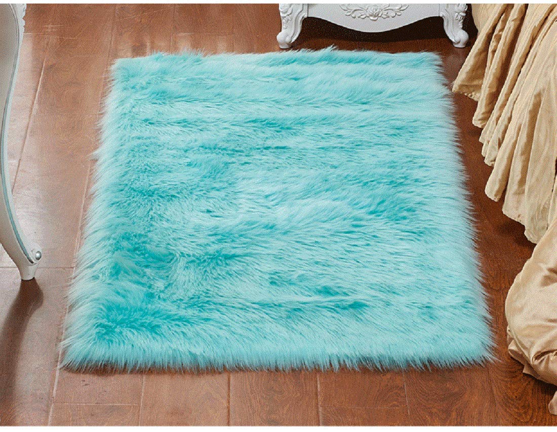 5ftx6ft Light Blue Faux Fur Sheepskin Area Rug - Soft Shaggy Fluffy Carpet for Baby Bedroom & Nursery Decor | Cozy Home Living Room Floor Mat