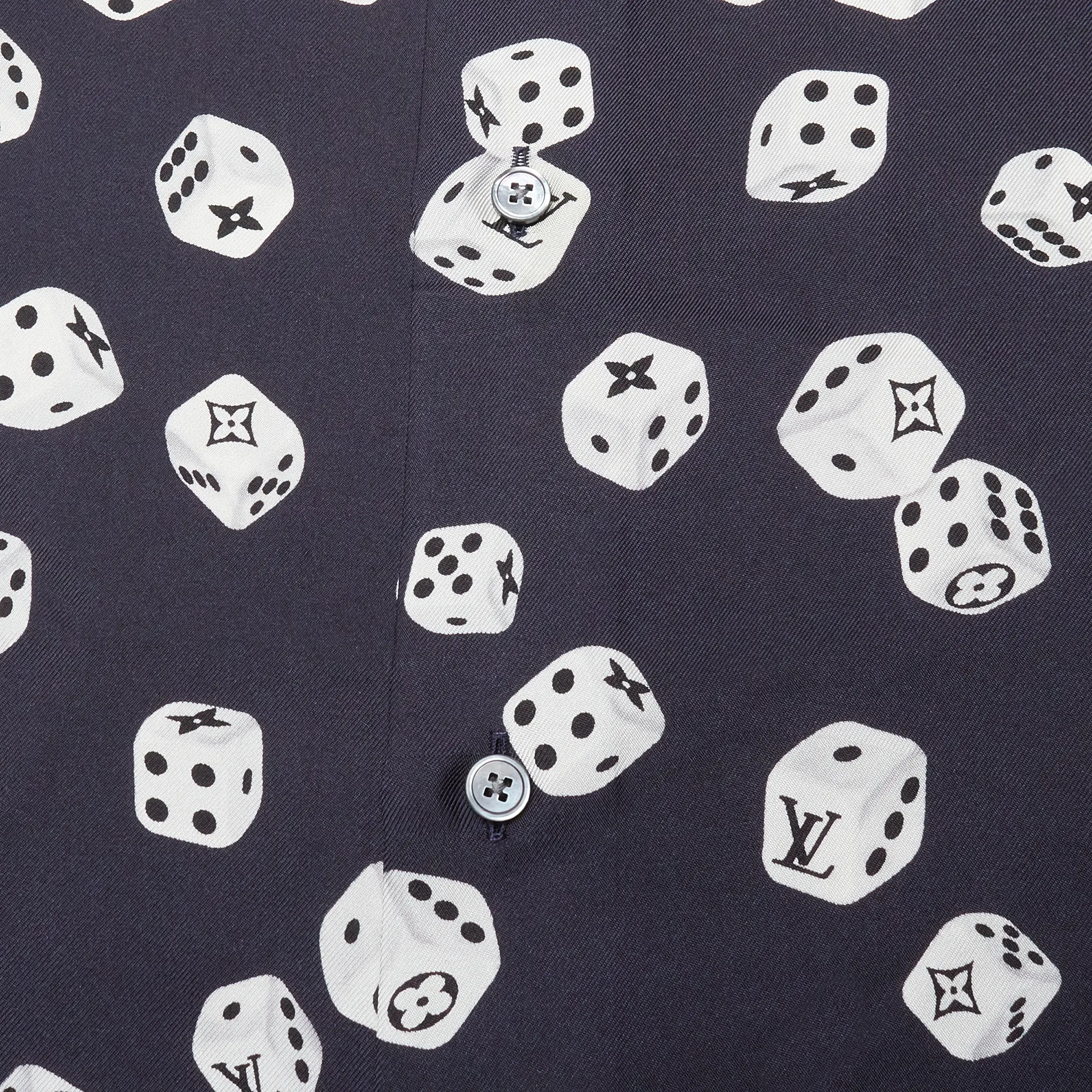 Louis Vuitton Navy Blue Silk Shirt with Dice Print - Luxury Designer Casual Wear for Men, Perfect for Parties, Date Nights & Upscale Events