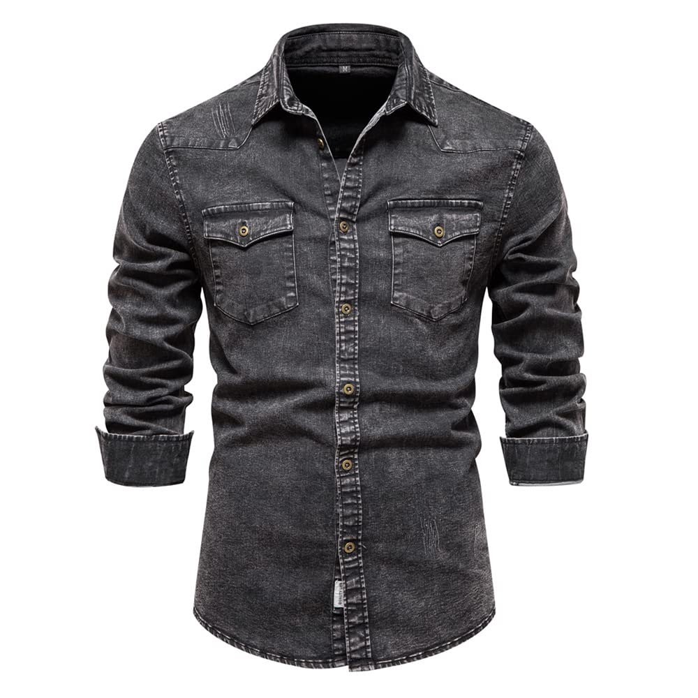 Men's Casual Denim Long Sleeve Shirt with Pocket - Comfortable Button Down Work Shirt for Everyday Wear, Outdoor Activities & Casual Office Outfits