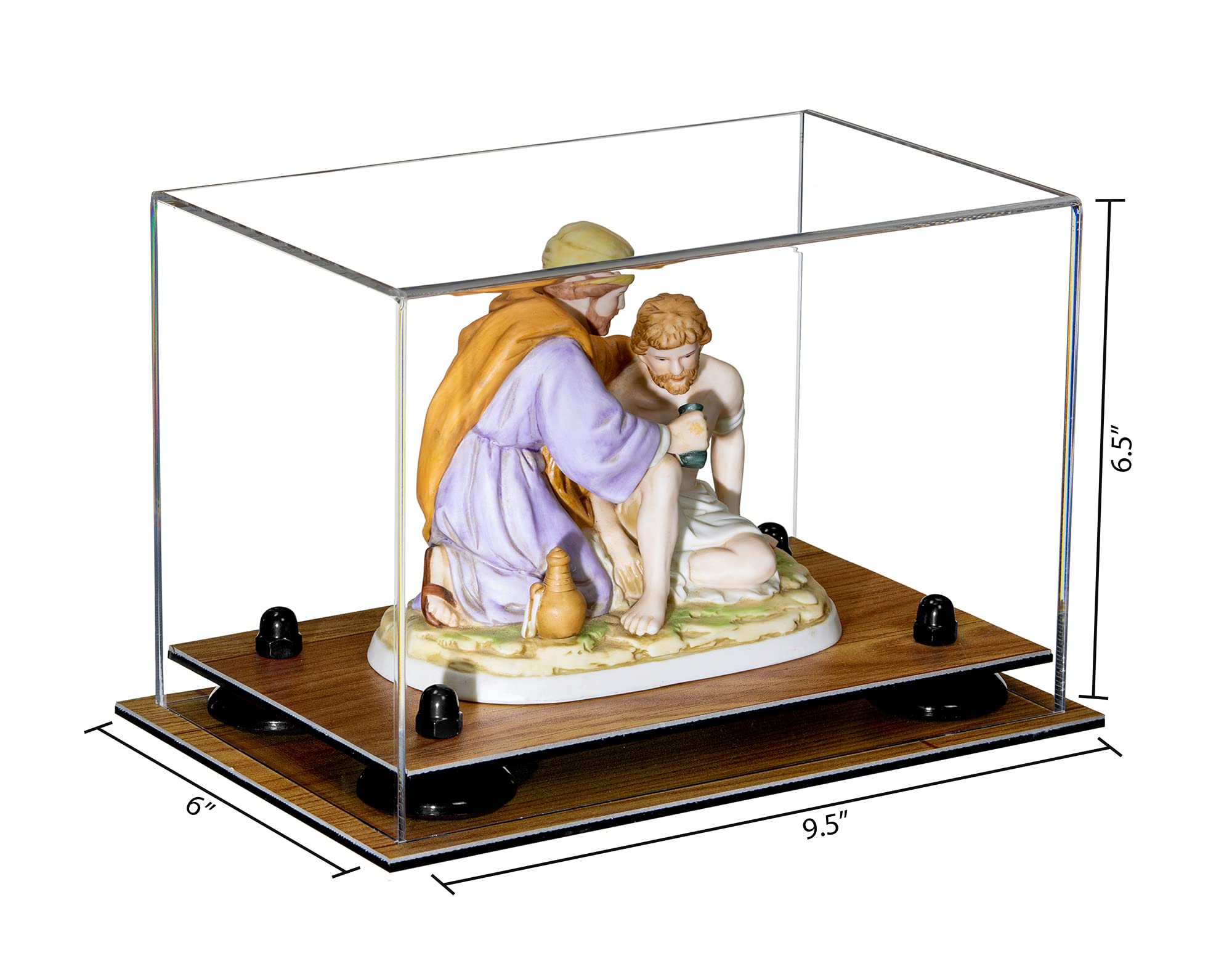 Clear Acrylic Display Case with Black Risers & Wood Base - 9.5
