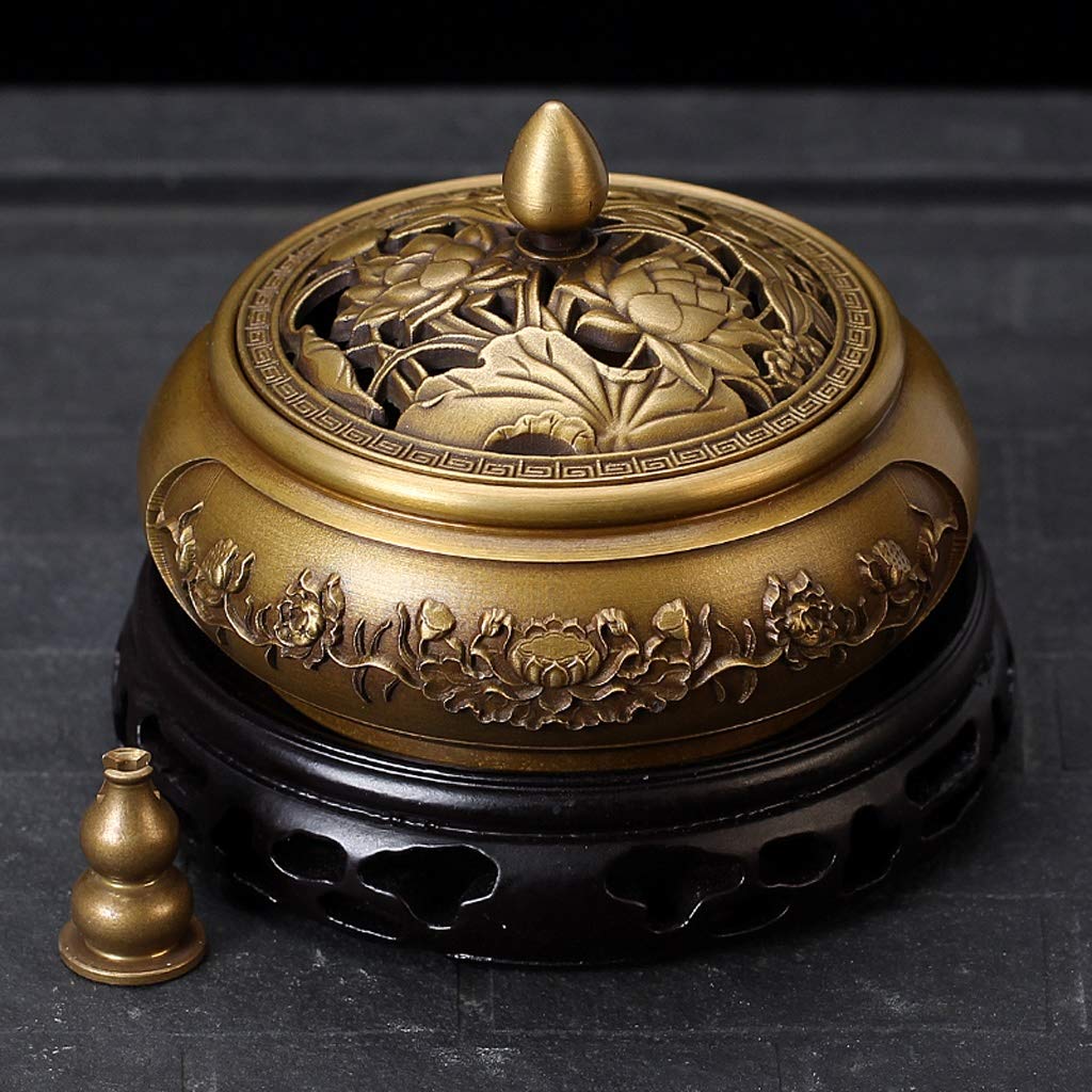 Handmade Copper Incense Burner - Zen Home Decor, Mosquito Coil Holder, Sandalwood Aromatherapy Stove for Bedroom, Meditation & Relaxation | Gold Base (Perfect for Yoga Studios, Spa Rooms & Stress Relief)