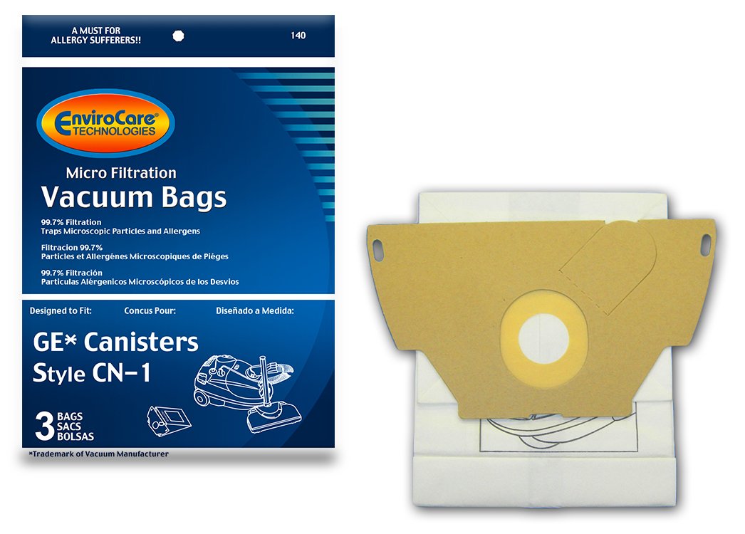 GE CN-1 Replacement Vacuum Cleaner Dust Bags - 3 Pack Micro Filtration Bags for GE Canister Vacuums | Perfect for Pet Hair, Allergies & Home Cleaning