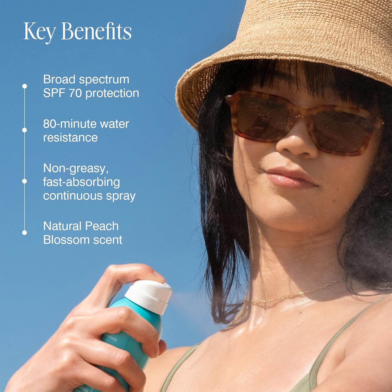 COOLA Classic Body Organic Sunscreen Spray SPF 70 - Peach Blossom Scent | Broad Spectrum UVA/UVB Protection | Water Resistant & Reef Safe | Perfect for Beach, Pool & Outdoor Activities