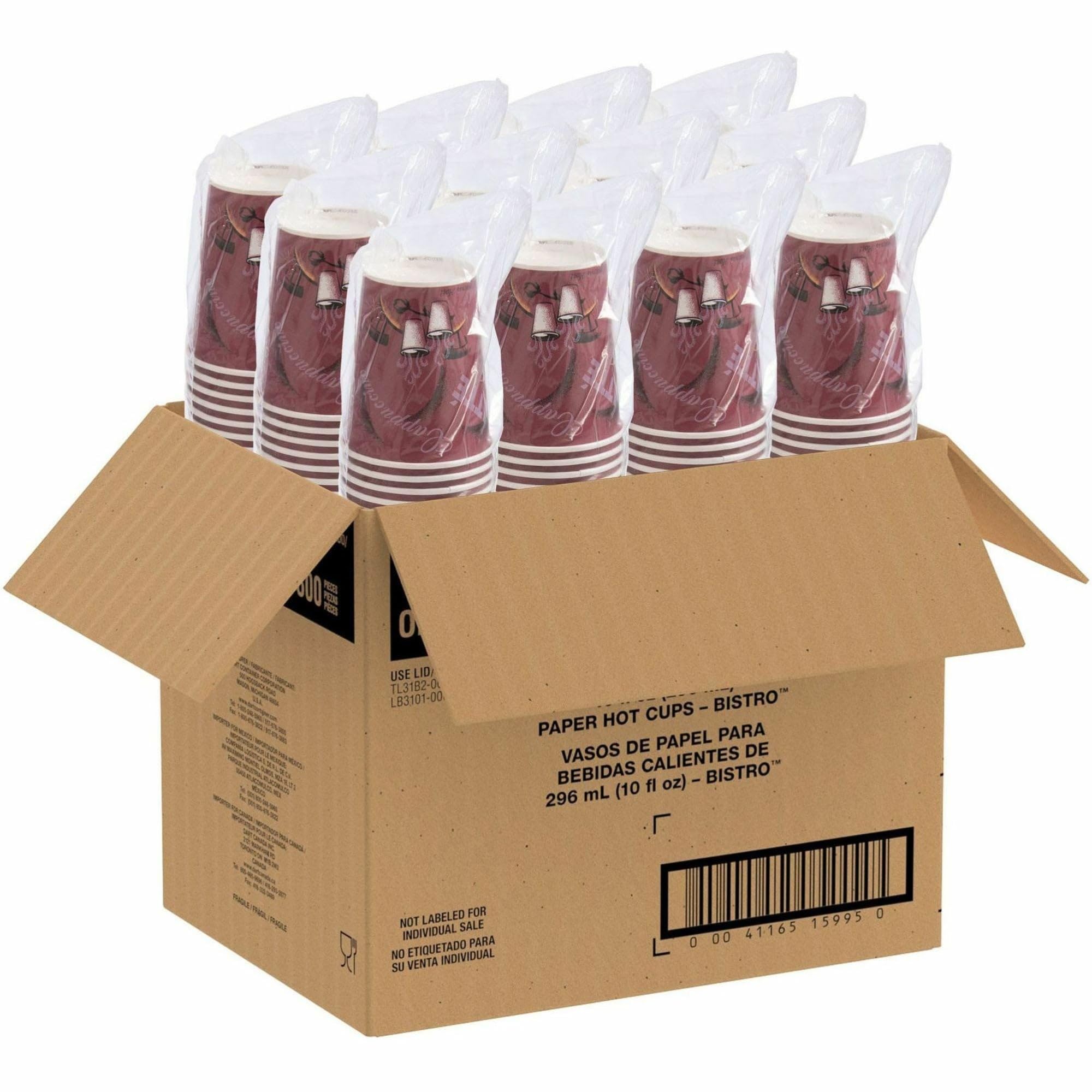 Solo® 10 Oz Maroon Paper Hot Cups - Pack of 300 | Disposable Coffee Cups for Office, Parties & Catering