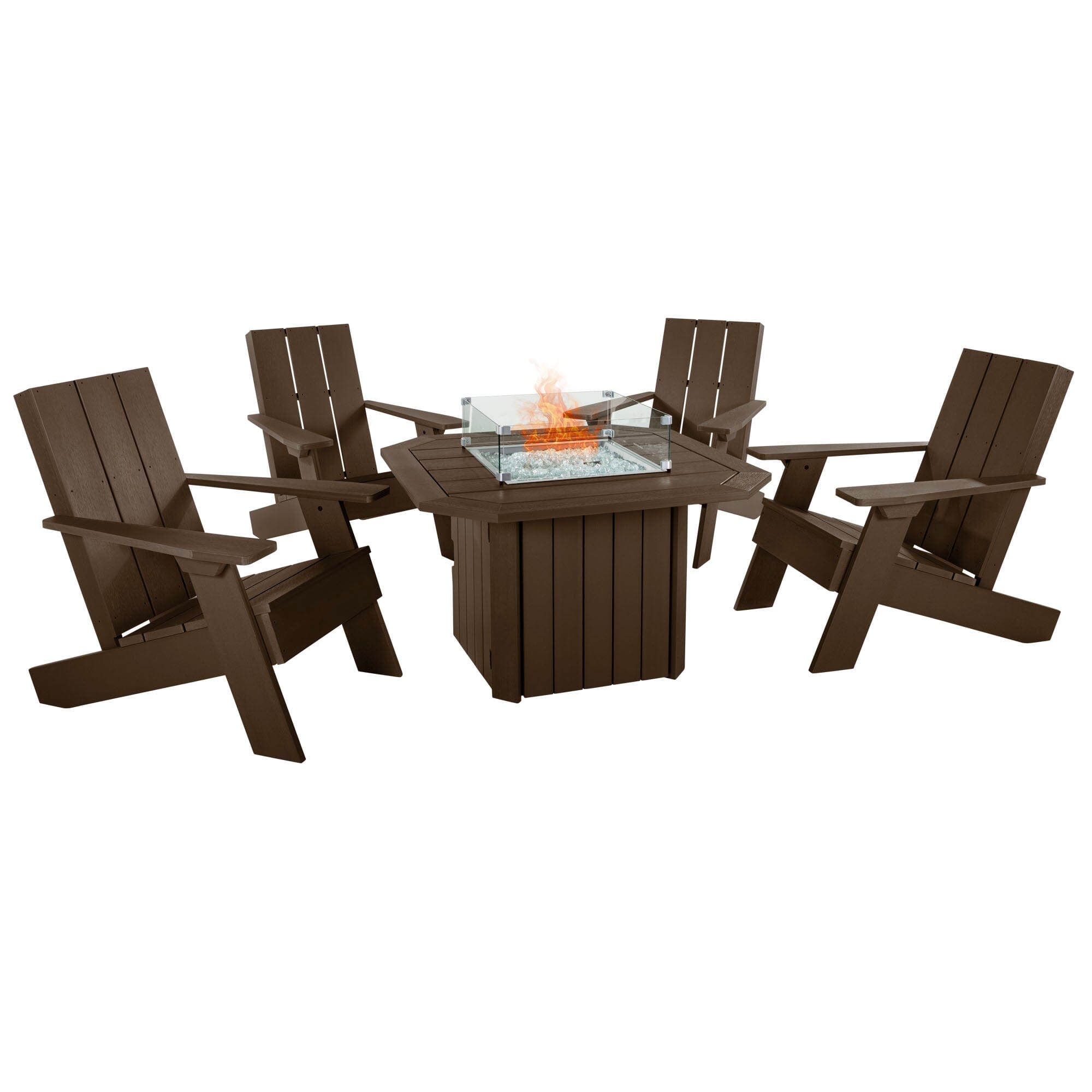 Italica Modern Adirondack 5-Piece Outdoor Patio Conversation Set with Fire Pit Table - Perfect for Backyard, Garden, and Poolside Relaxation