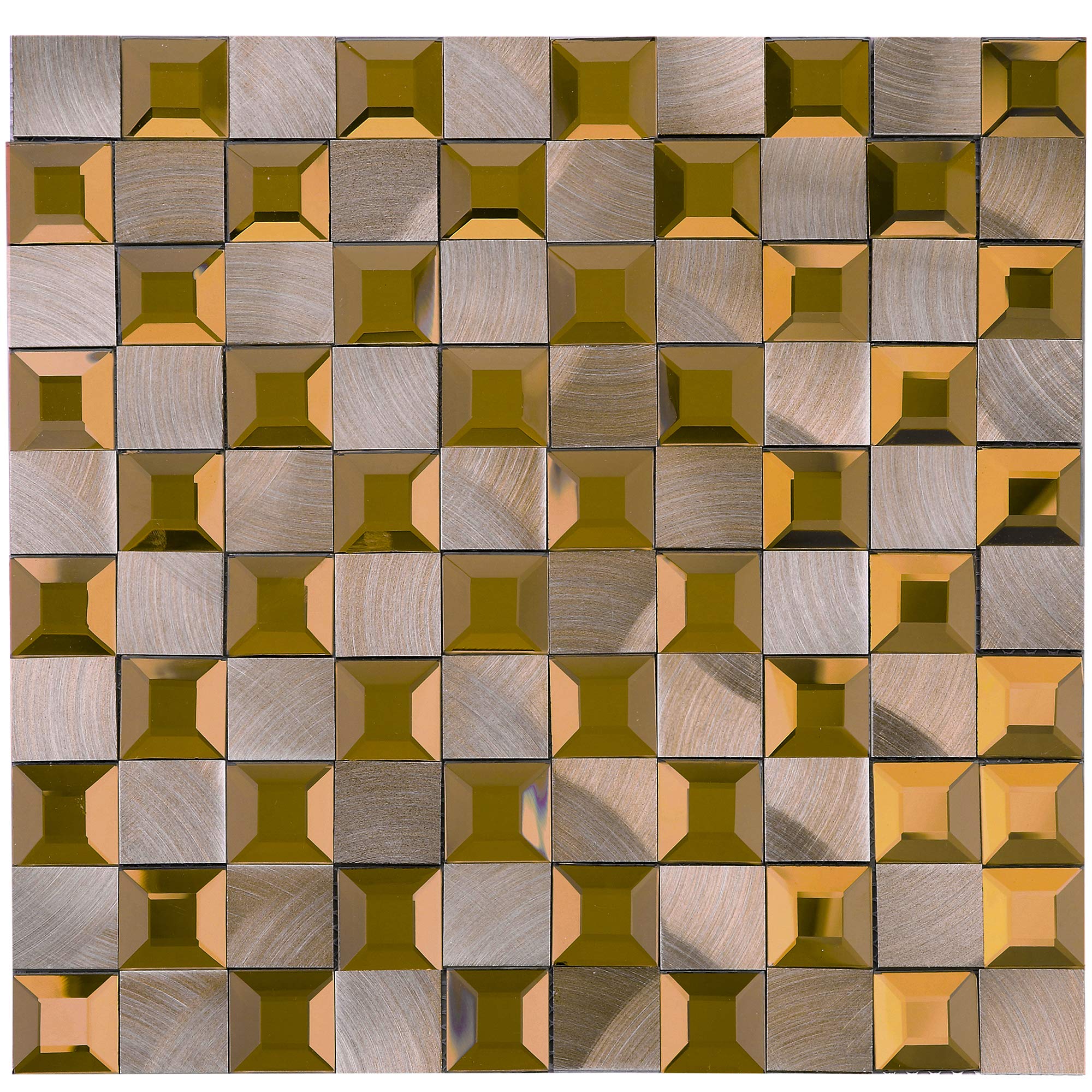 TMRMG-06 Square Copper Aluminum Brown Glass Mosaic Tile - 14 Sheets - Waterproof Kitchen Backsplash & Bathroom Wall Tile for Modern Home Decor