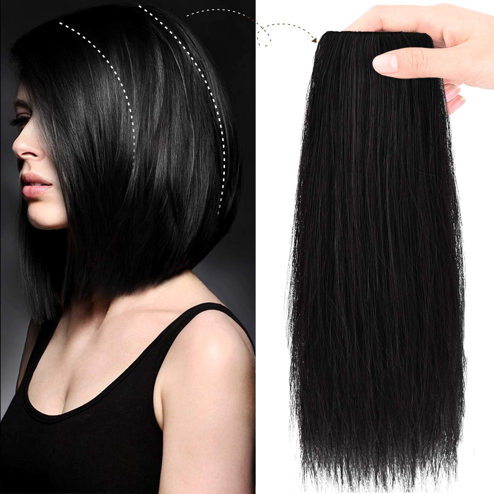 REECHO 8 Inch Clip in Hair Extensions for Women - Thick Hair Topper for Thinning Hair - Black Human Hair Extensions for Volume & Length - Perfect for Daily Wear, Parties & Special Occasions