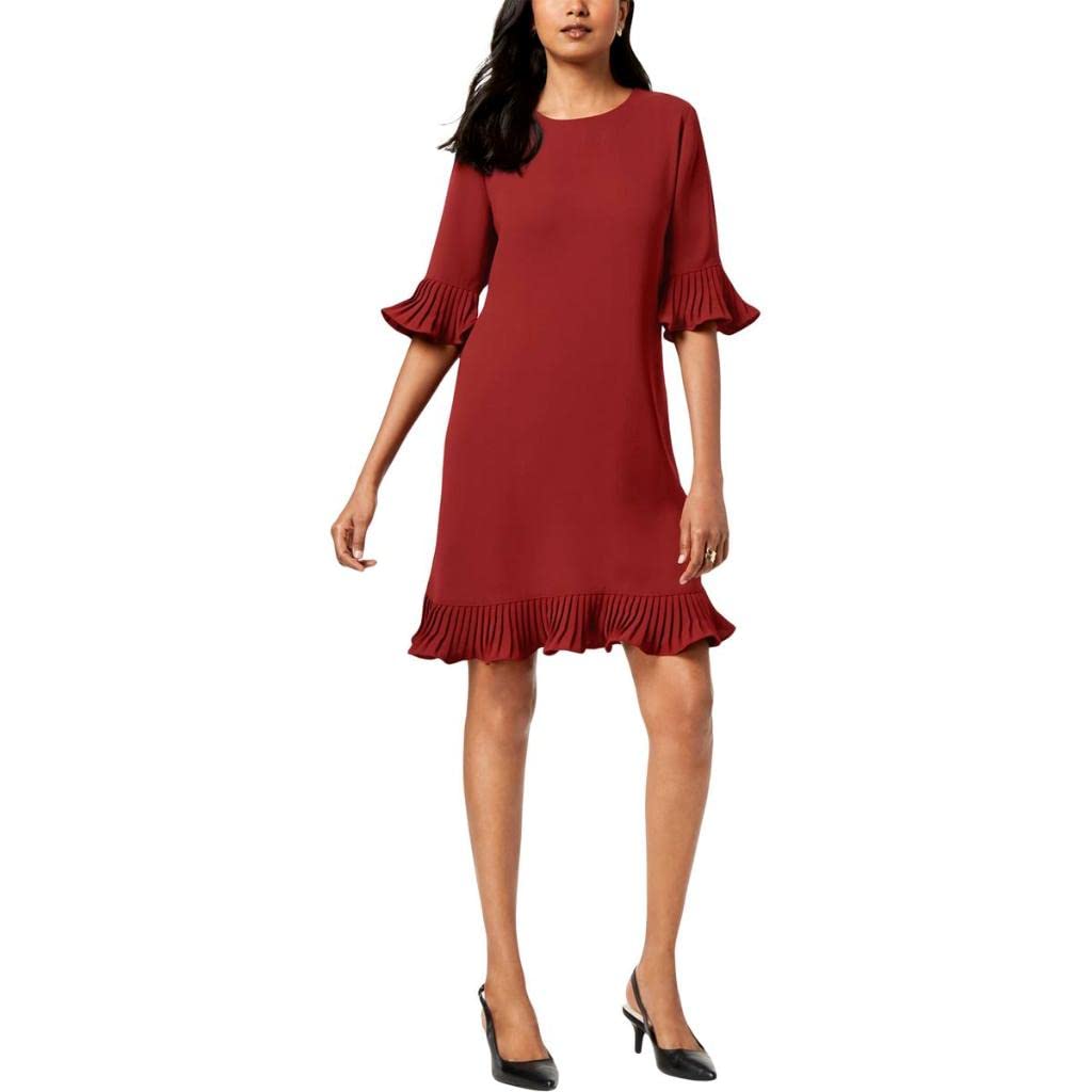 Alfani Women's Pleated Flounce Dress - Red, Size 6 | Elegant A-Line Midi Dress for Parties, Weddings & Office Wear