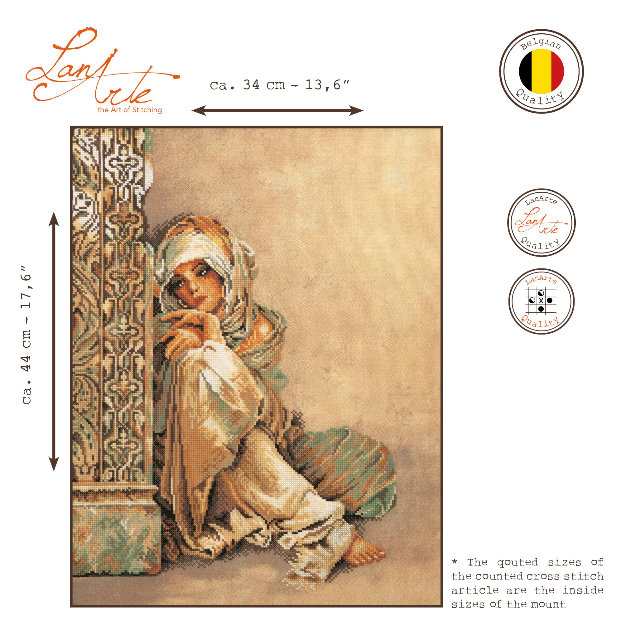 Lanarte Counted Cross Stitch Kit - Arabian Woman Embroidery Set for Beginners & Experts | Perfect for Home Decor, Wall Art & DIY Craft Projects