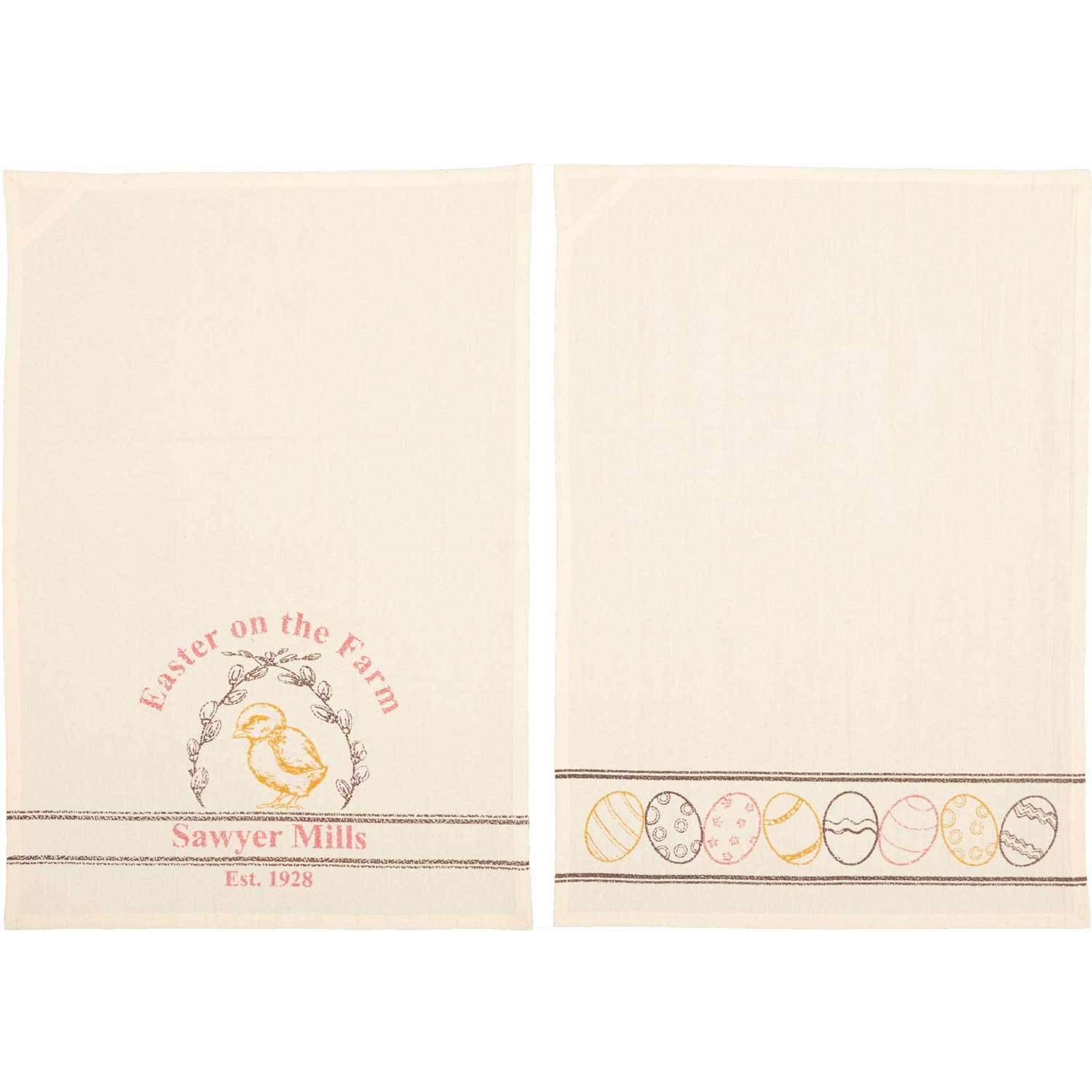 Sawyer Mill Easter Greetings Chick Cotton Kitchen Towel Set of 2 - 19x28 Inches - Absorbent & Decorative Dish Towels for Spring Kitchen Decor, Holiday Hosting & Easter Gift Giving