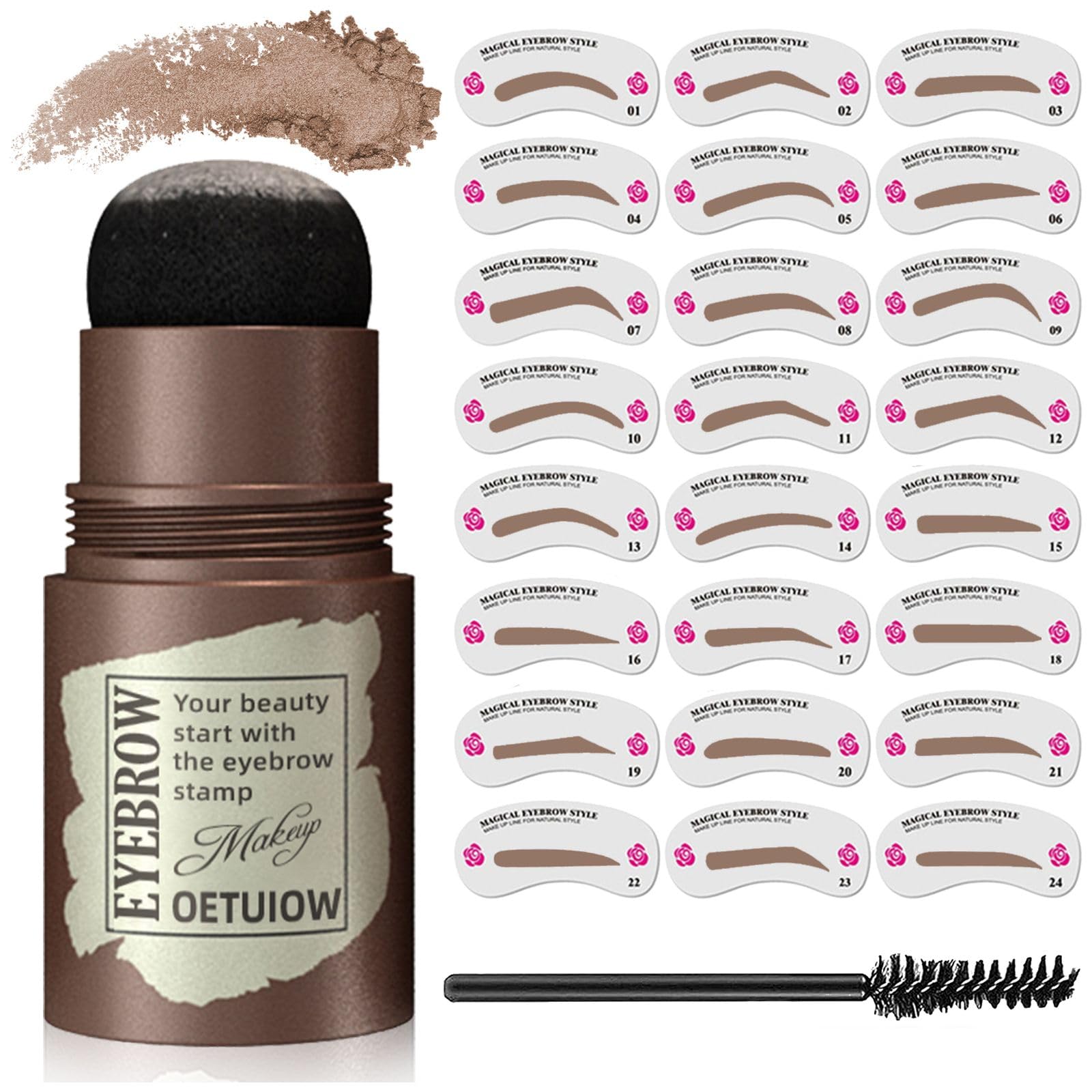 Eyebrow Stamp & Stencil Kit for Beginners - 24 Reusable Washable Eyebrow Shaping Templates with Smudge-Proof Stamp - Light Brown | Perfect for Daily Makeup, Salon Use & Travel Beauty Essentials