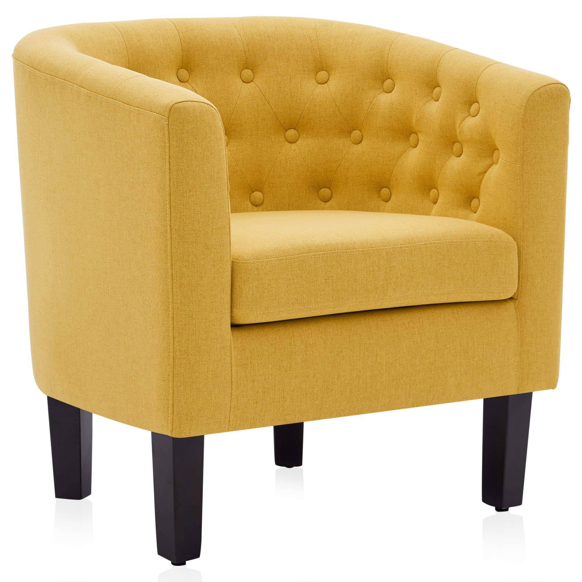 Elegant Yellow Tufted Barrel Chair for Living Room & Bedroom - Linen Fabric