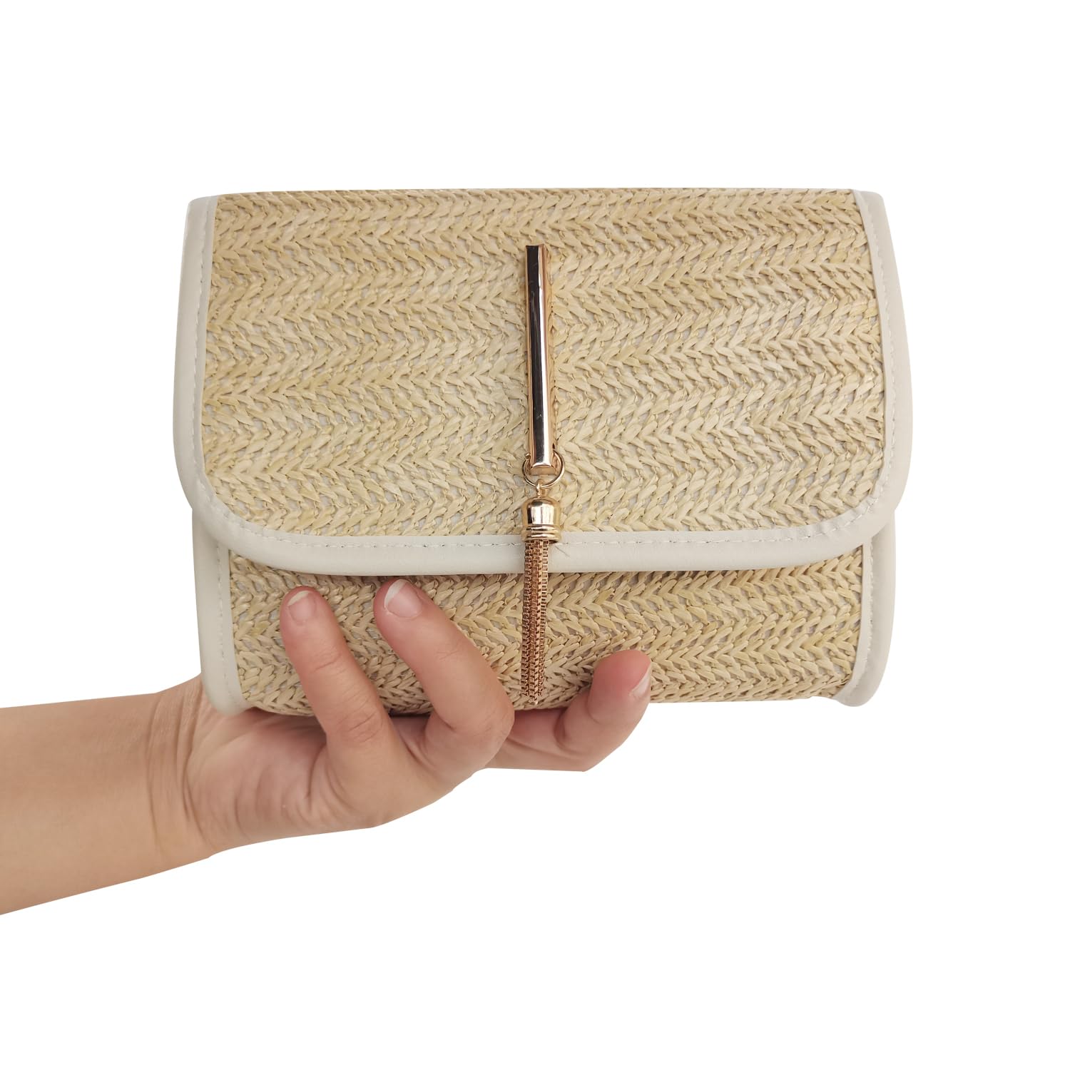 Eco-Friendly Straw Purse for Women - Handwoven Vacation Beach Bag with Removable Chain Strap | Perfect for Summer Outings, Beach Trips & Boho Fashion Accessories