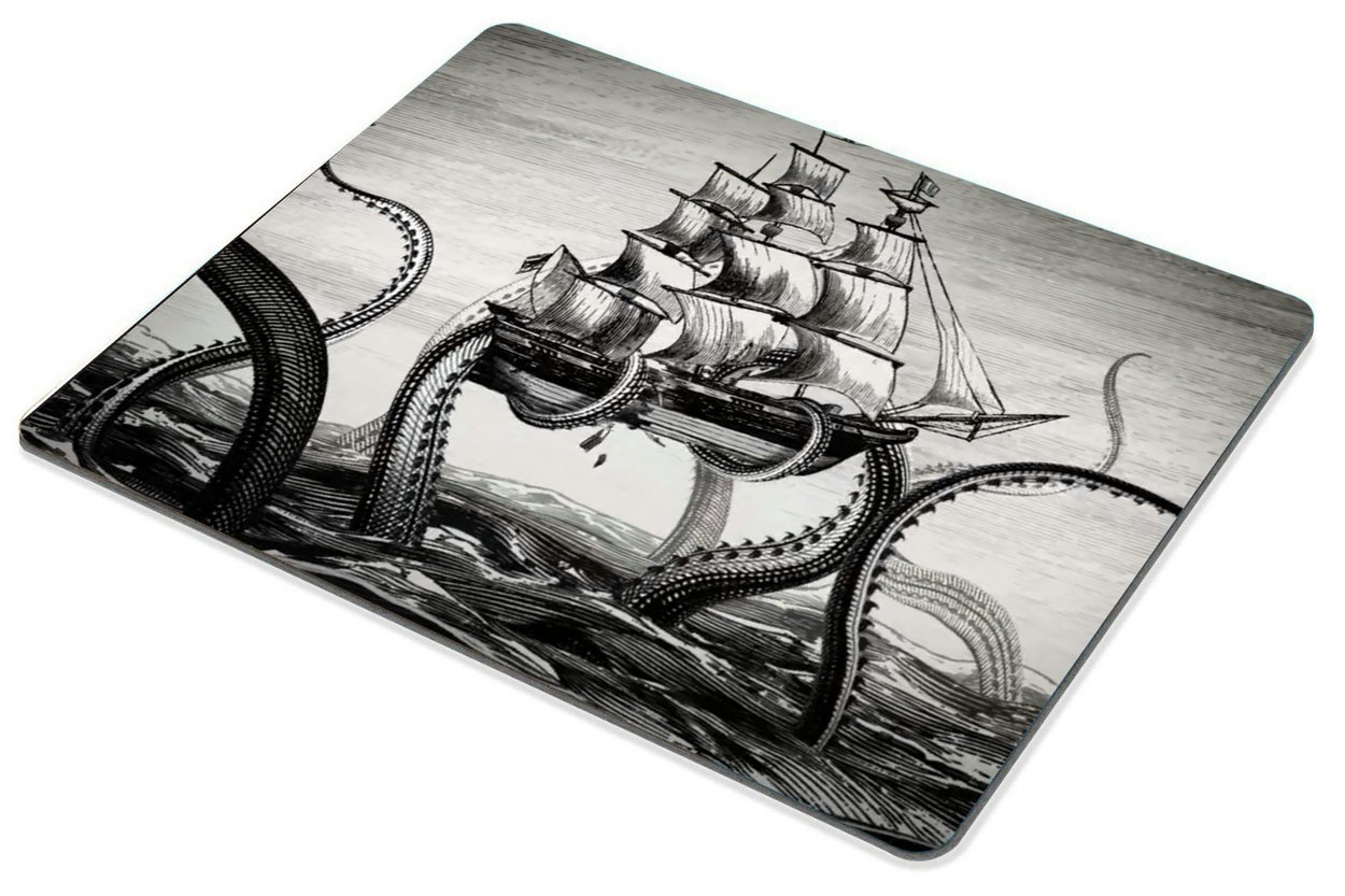 Smooffly Kraken Gaming Mouse Pad - Non-Slip Rubber Base with Sailboat Waves & Octopus Design - Perfect for PC, Laptop, Office & Gaming Setup