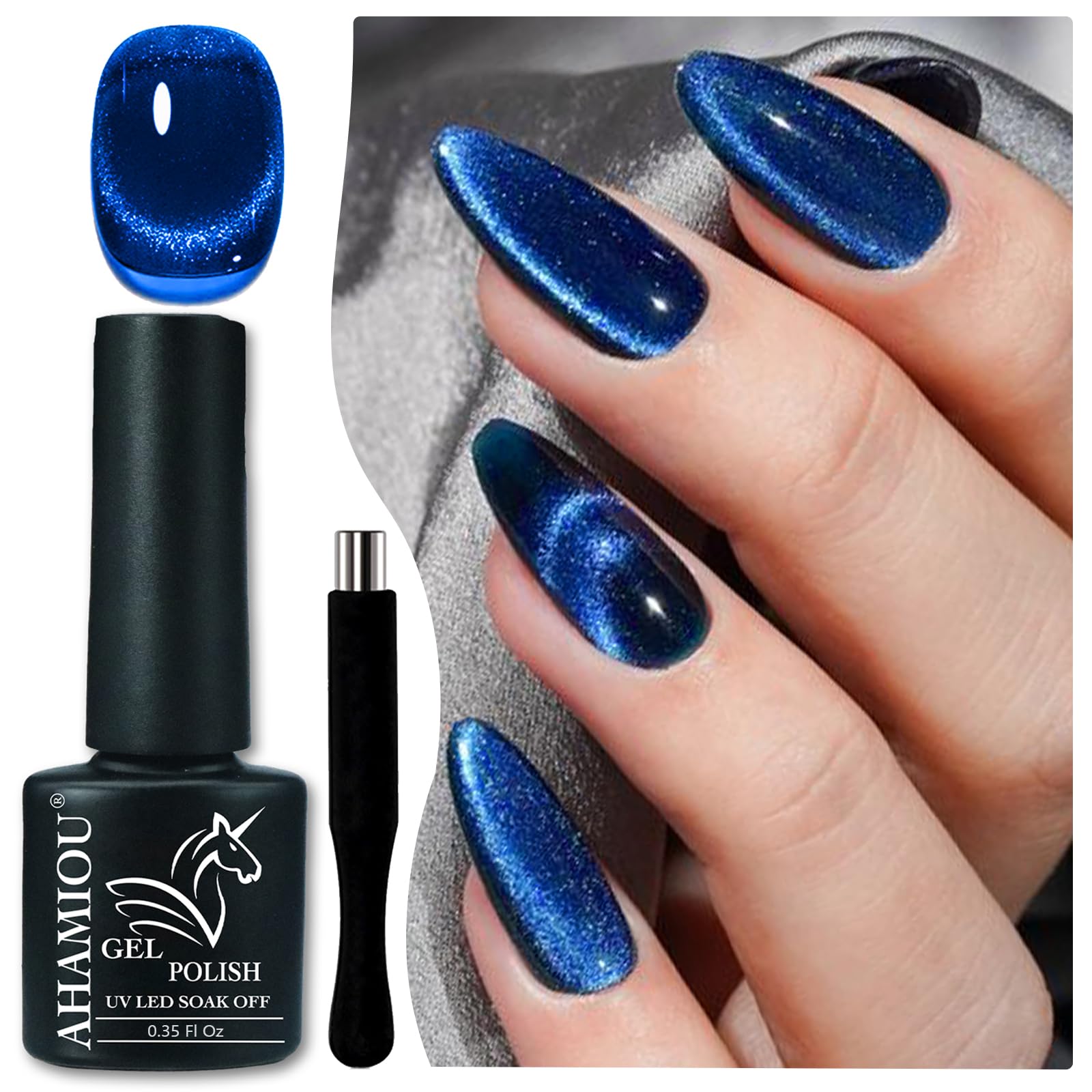 Cat Eye Gel Nail Polish - UV/LED Crimson Summer Gel Lacquer (Dark Blue, 10ML/0.35 Fl Oz) with Magnet Stick for DIY Nail Art | Long-Lasting Vibrant Colors | Perfect for Parties, Weddings & Special Occasions