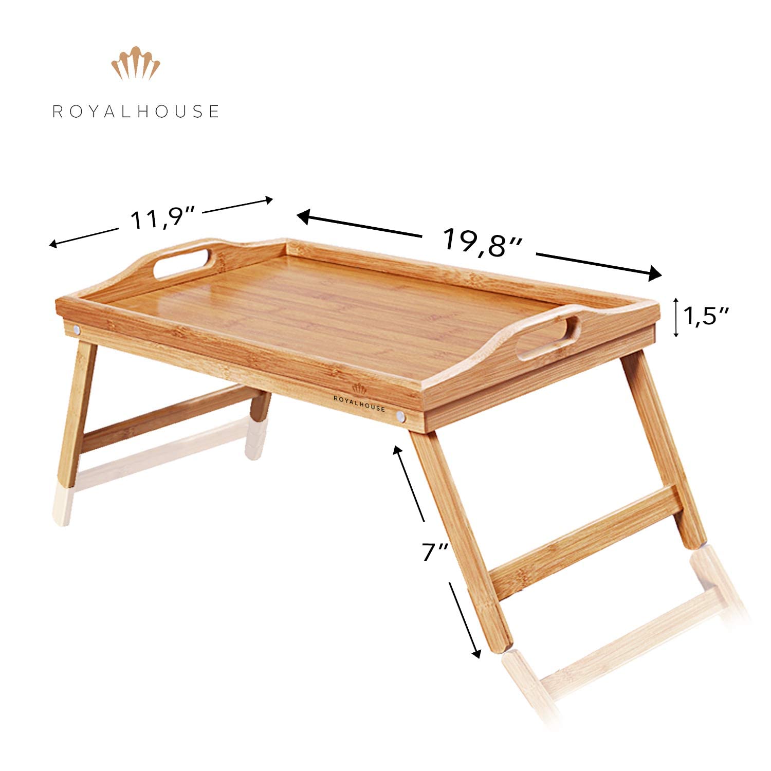 RoyalHouse Premium Bamboo Bed Tray with Folding Legs - Portable Breakfast Lap Tray for Eating, Working & Reading in Bed - Perfect for Home, Office & Travel Use