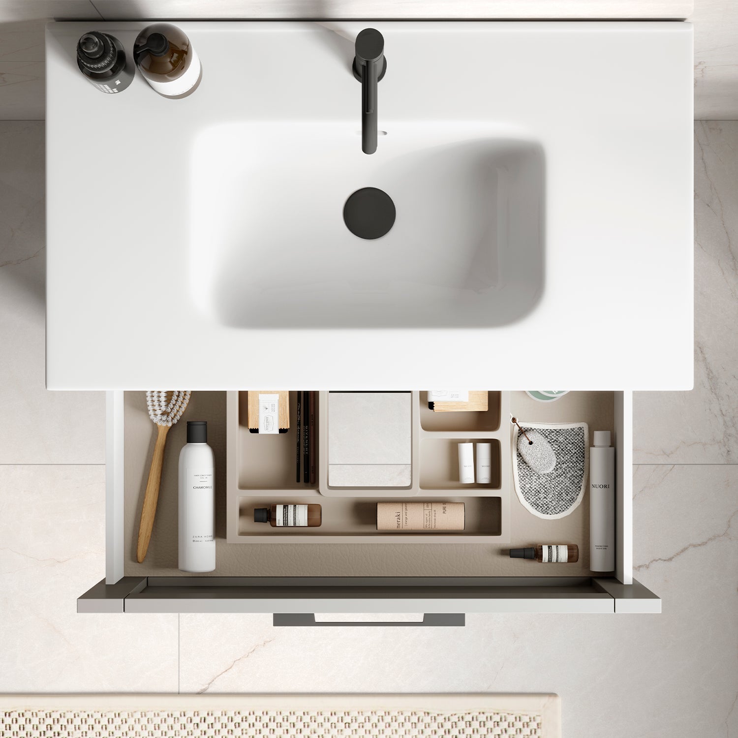 Modern Lakeside Bathroom Vanity Set - 36 Inch Single Sink Cabinet with Onyx Stone Basin & Soft-Close Drawers - Perfect for Master Bath, Guest Bathroom & Powder Room Renovations