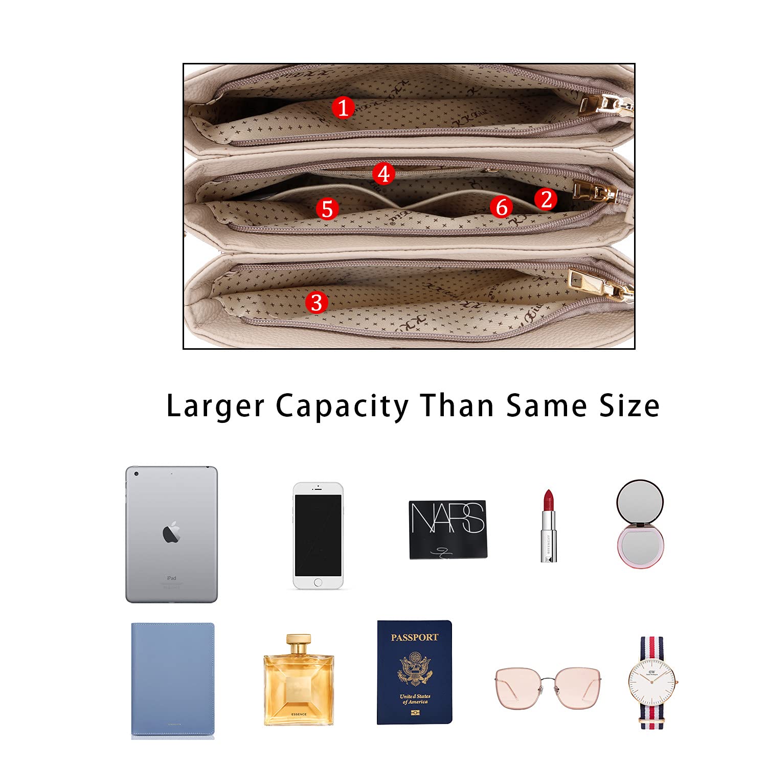 KKXIU Women's Leather Crossbody Bag with Adjustable Strap, Multiple Pockets & Zipper Closure - Stylish Satchel Purse for Work, Travel & Everyday Use