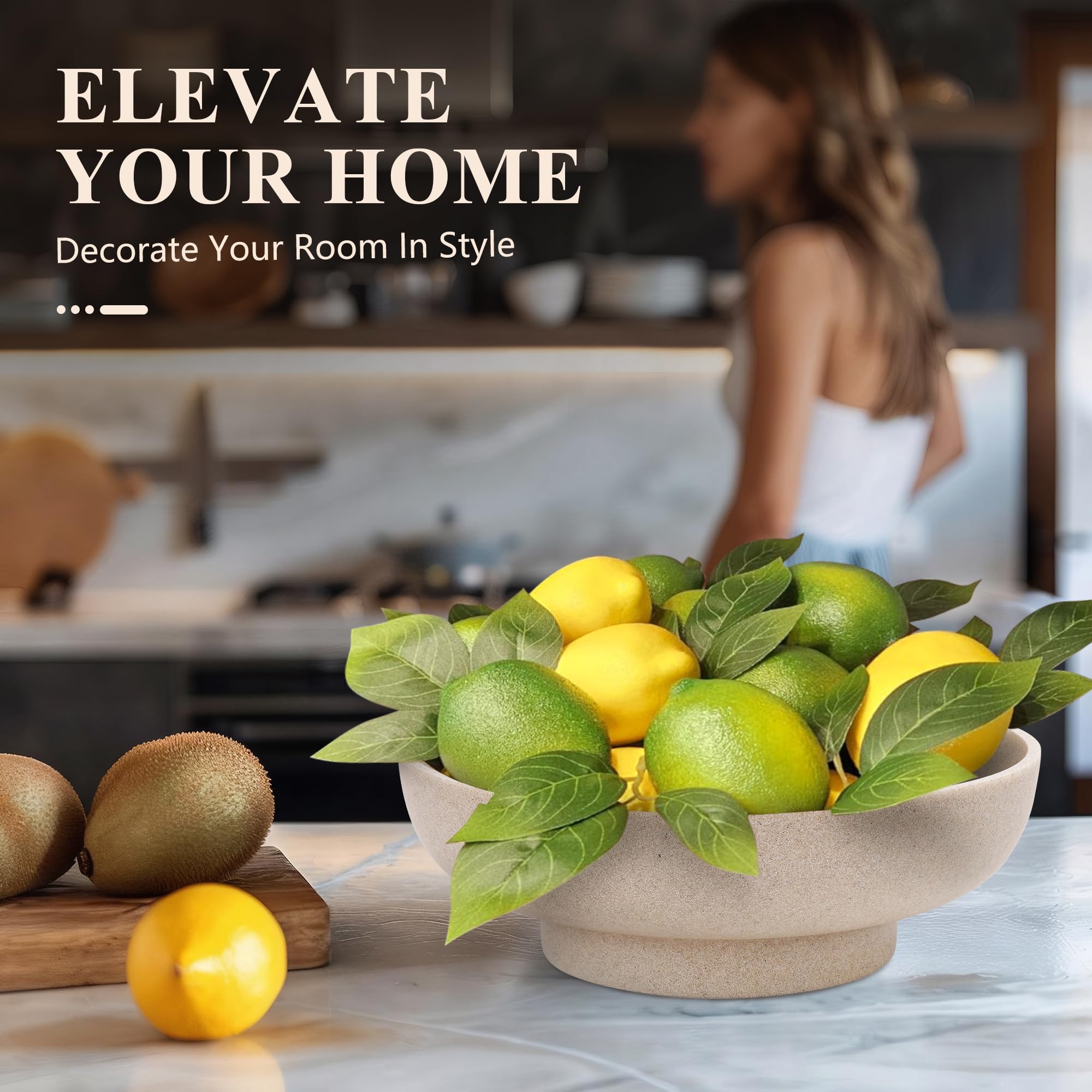 Large Decorative Resin Bowl - Modern Handcrafted Beige Stone-Like Fruit & Key Tray for Kitchen Counter, Entryway Table & Home Decor | Durable Artisanal Centerpiece for Dining Room, Living Room & Office Spaces