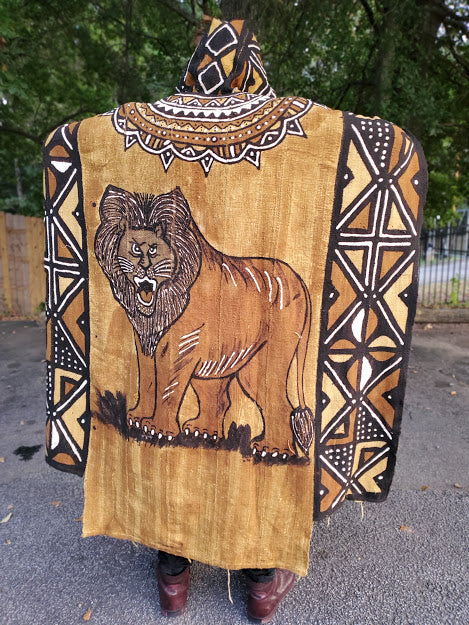 Lion King Mud Cloth Bogolanfini Hoodie Agbada Robe DPMC4016 - African Print Pullover for Men & Women - Perfect for Cultural Events, Festivals, and Casual Wear